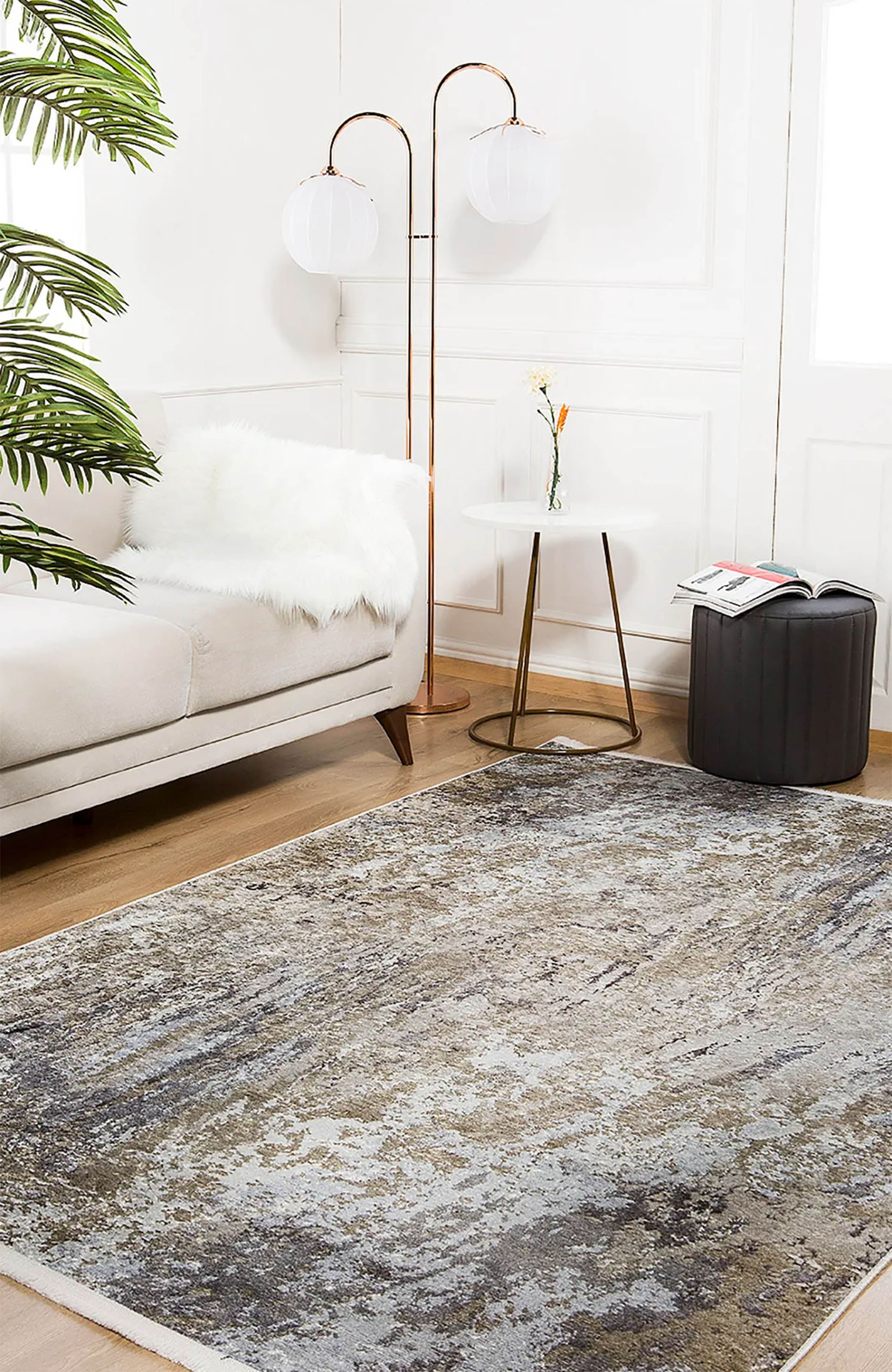 Bej, Altın ve Gri Tonlarda Soyut Sanat Halısı | Modern Lüks Tasarım Kilim