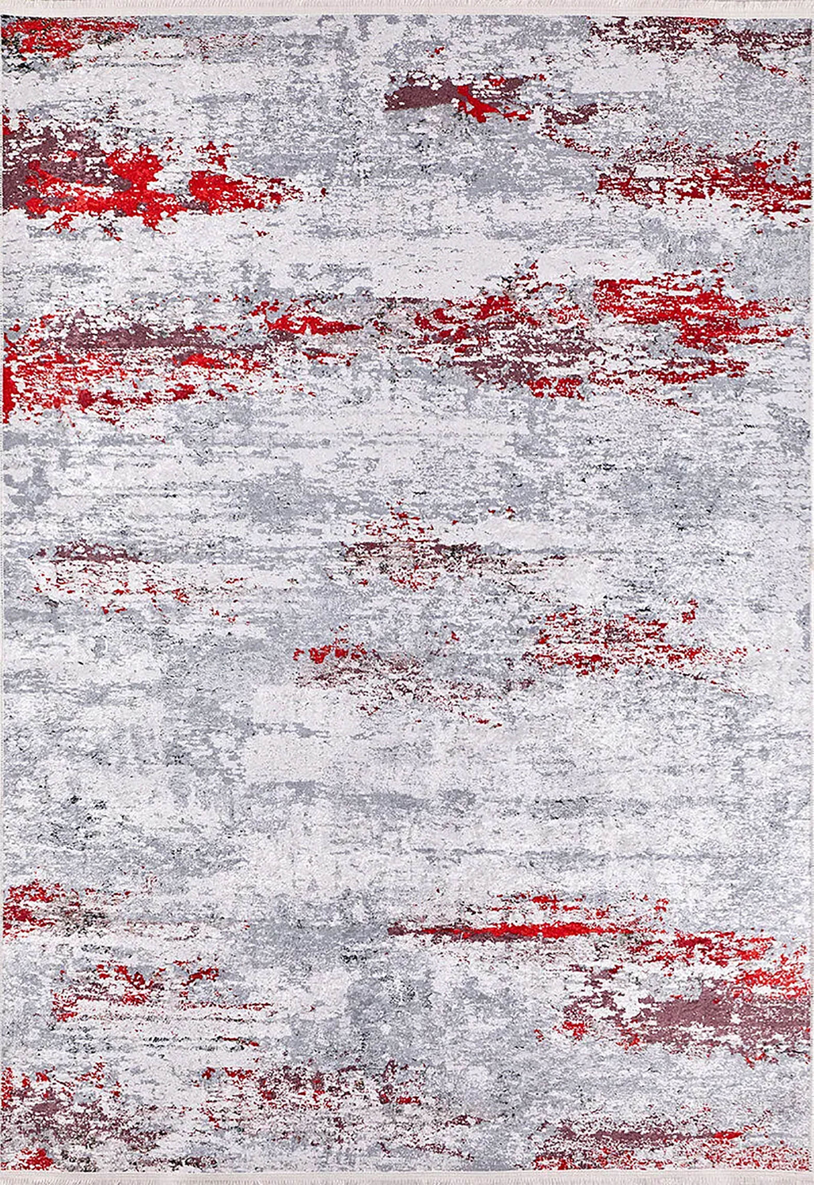 Gri Kırmızı Modern Halı - Pera Halı