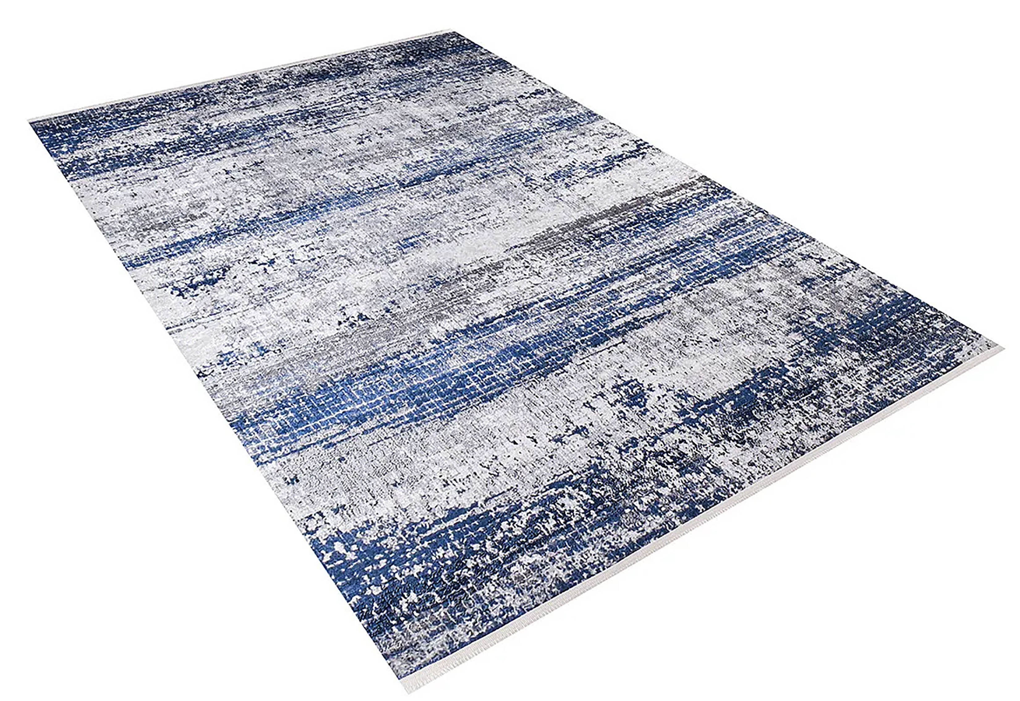 Mavi, Beyaz ve Gri Soyut Sanat Halısı | Geçişli Efektli Modern Kilim