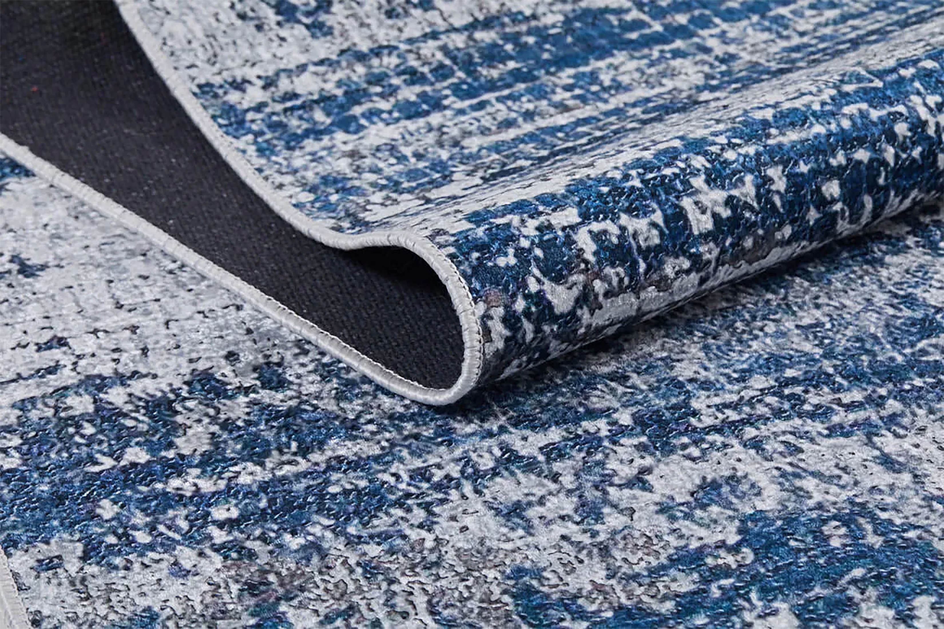 Mavi, Beyaz ve Gri Soyut Sanat Halısı | Geçişli Efektli Modern Kilim