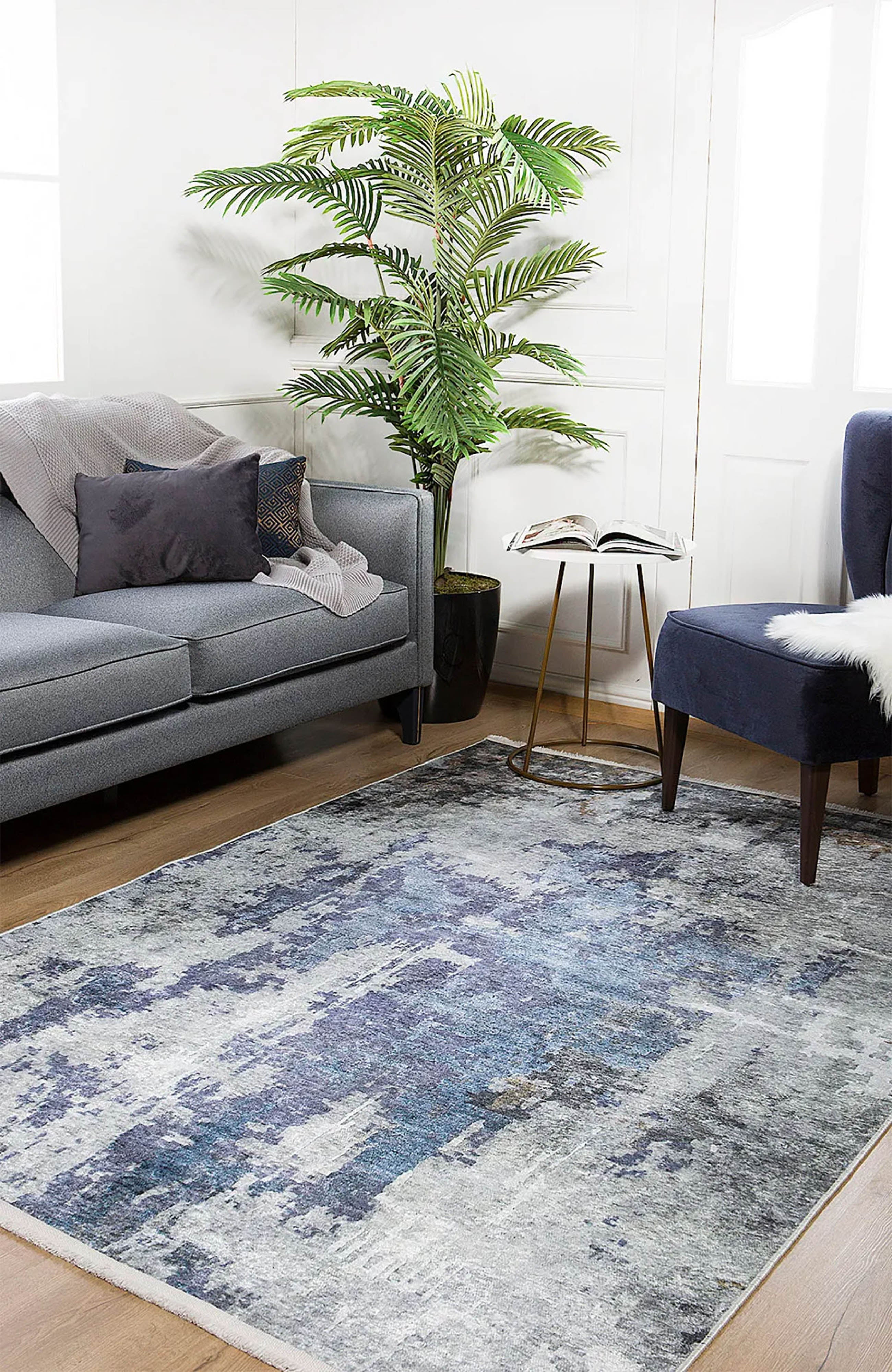 Mor ve Gri Soyut Sanat Halısı | Modern Geçişli Efektli Kilim