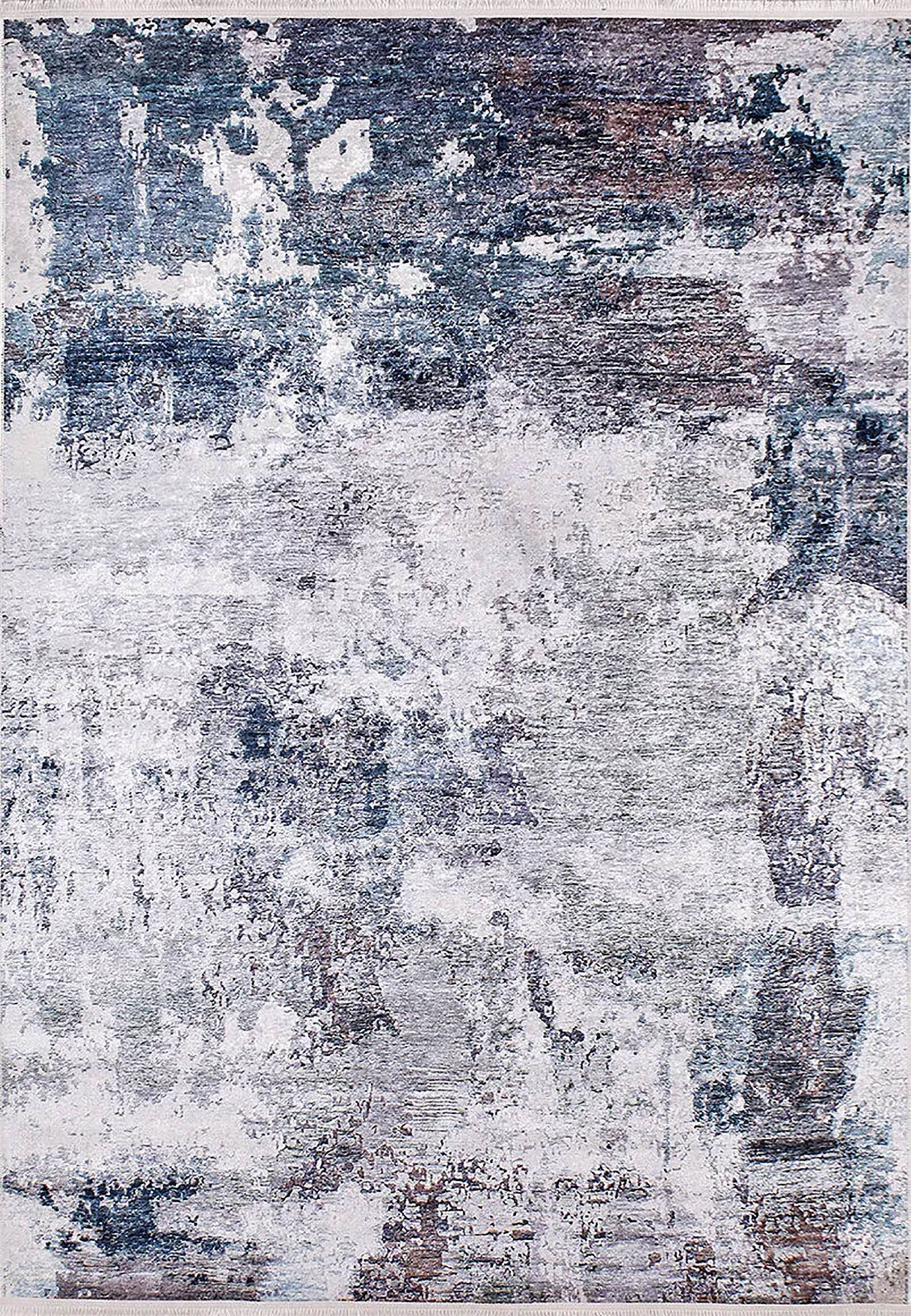 Lacivert, Beyaz ve Kahve Soyut Sanat Halısı | Modern Geçişli Efektli Kilim