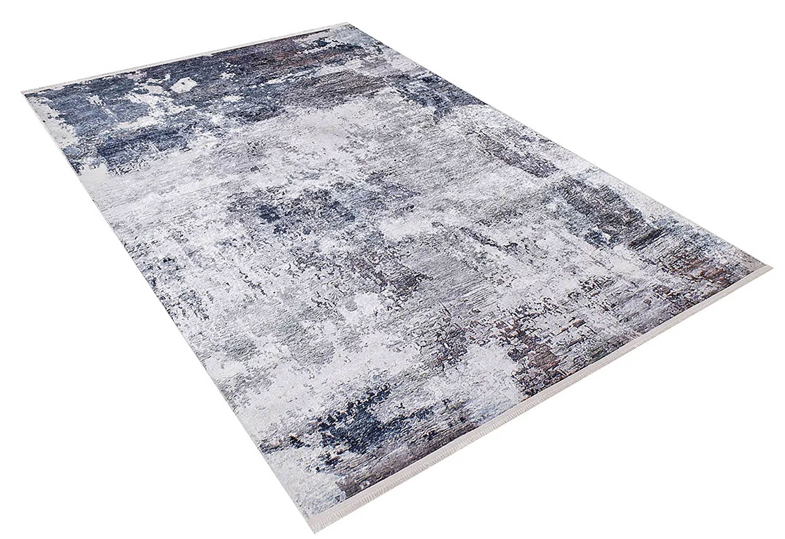 Lacivert, Beyaz ve Kahve Soyut Sanat Halısı | Modern Geçişli Efektli Kilim
