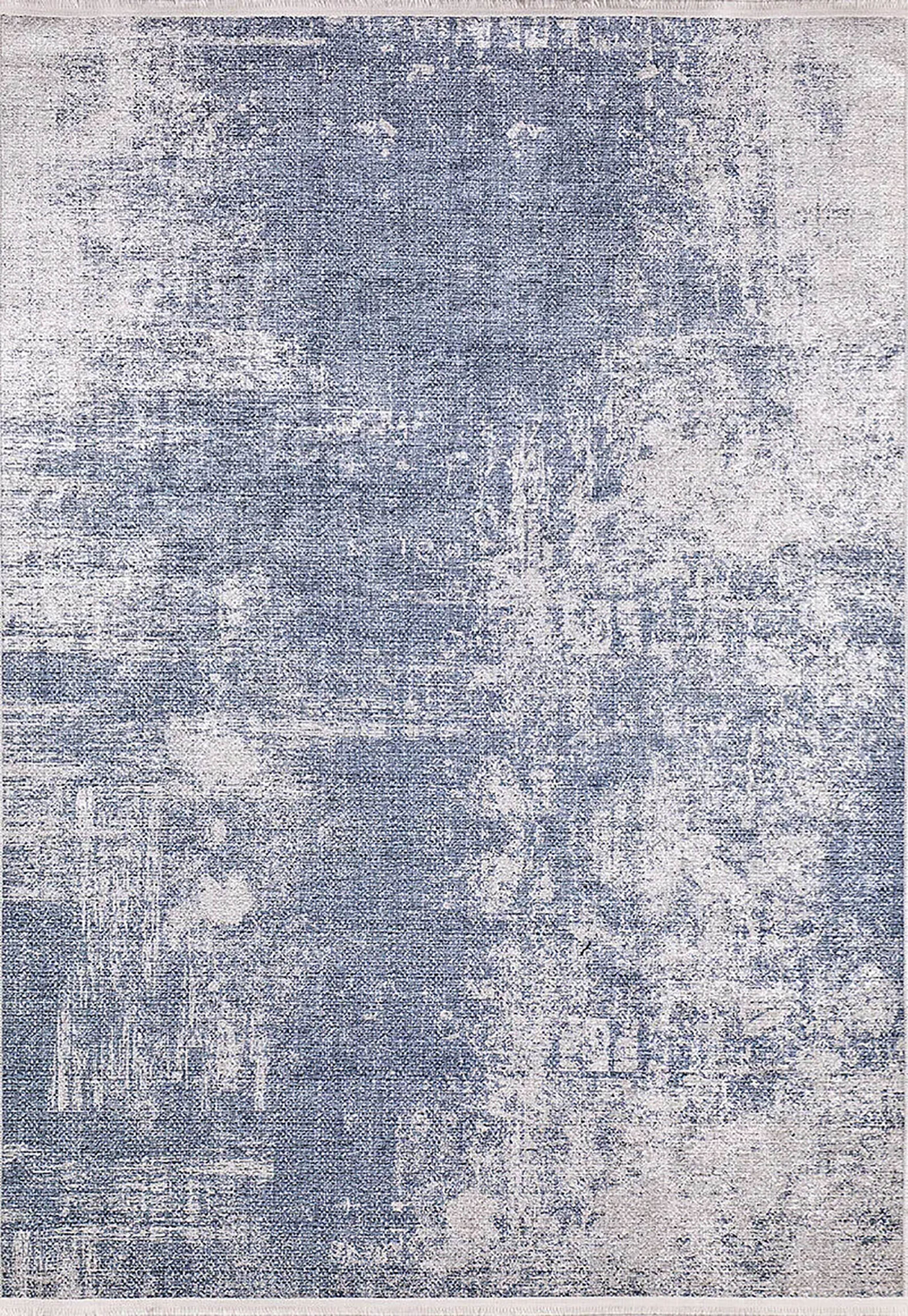 Buz Mavisi ve Beyaz Soyut Sanat Halısı | Geçişli Eskitme Efektli Kilim