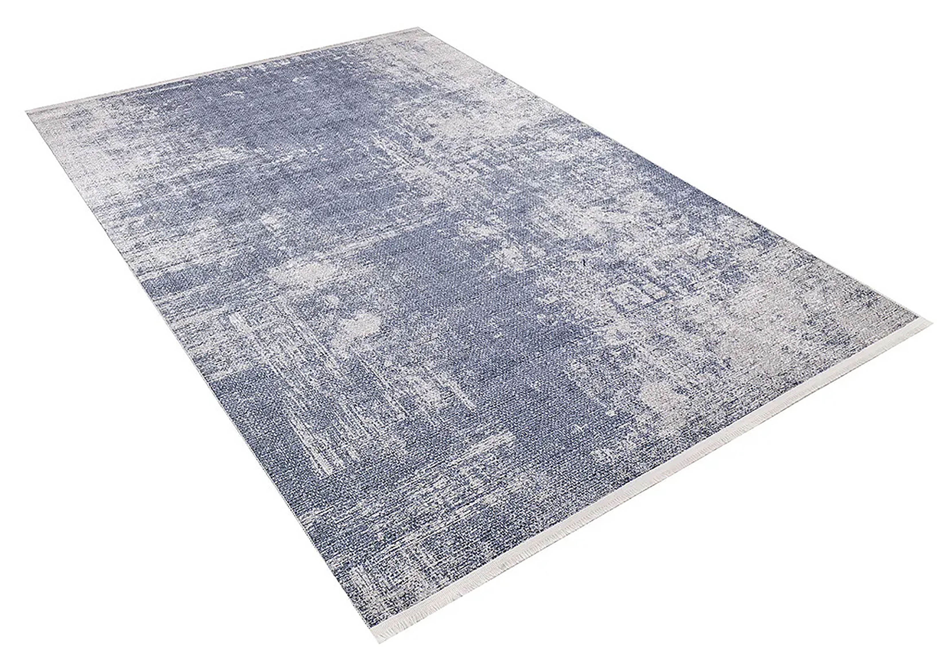 Buz Mavisi ve Beyaz Soyut Sanat Halısı | Geçişli Eskitme Efektli Kilim