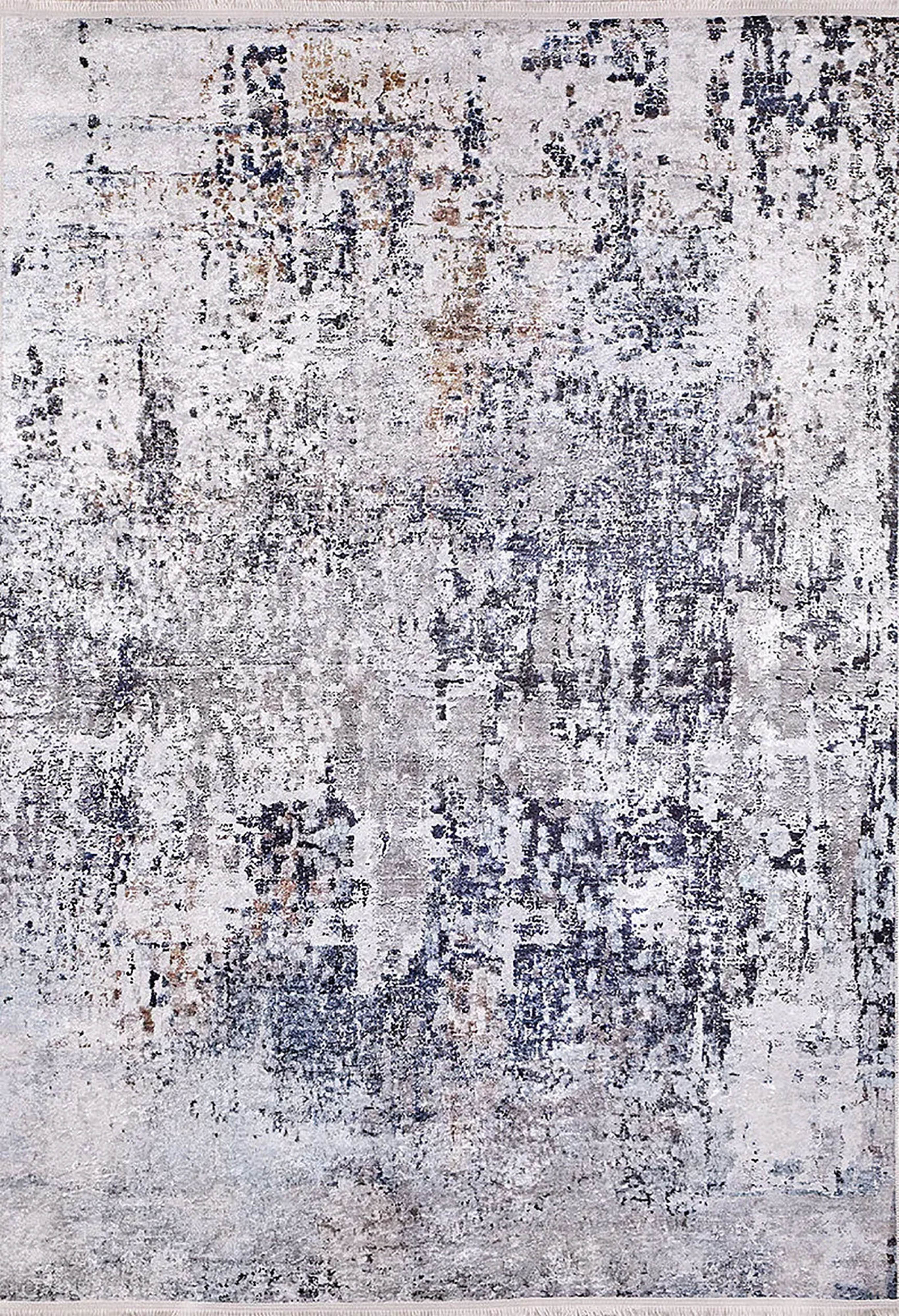 Beyaz/Bej Zemin Üzerine Lacivert & Kahve Soyut Sanat Halısı | Modern Geçişli Kilim