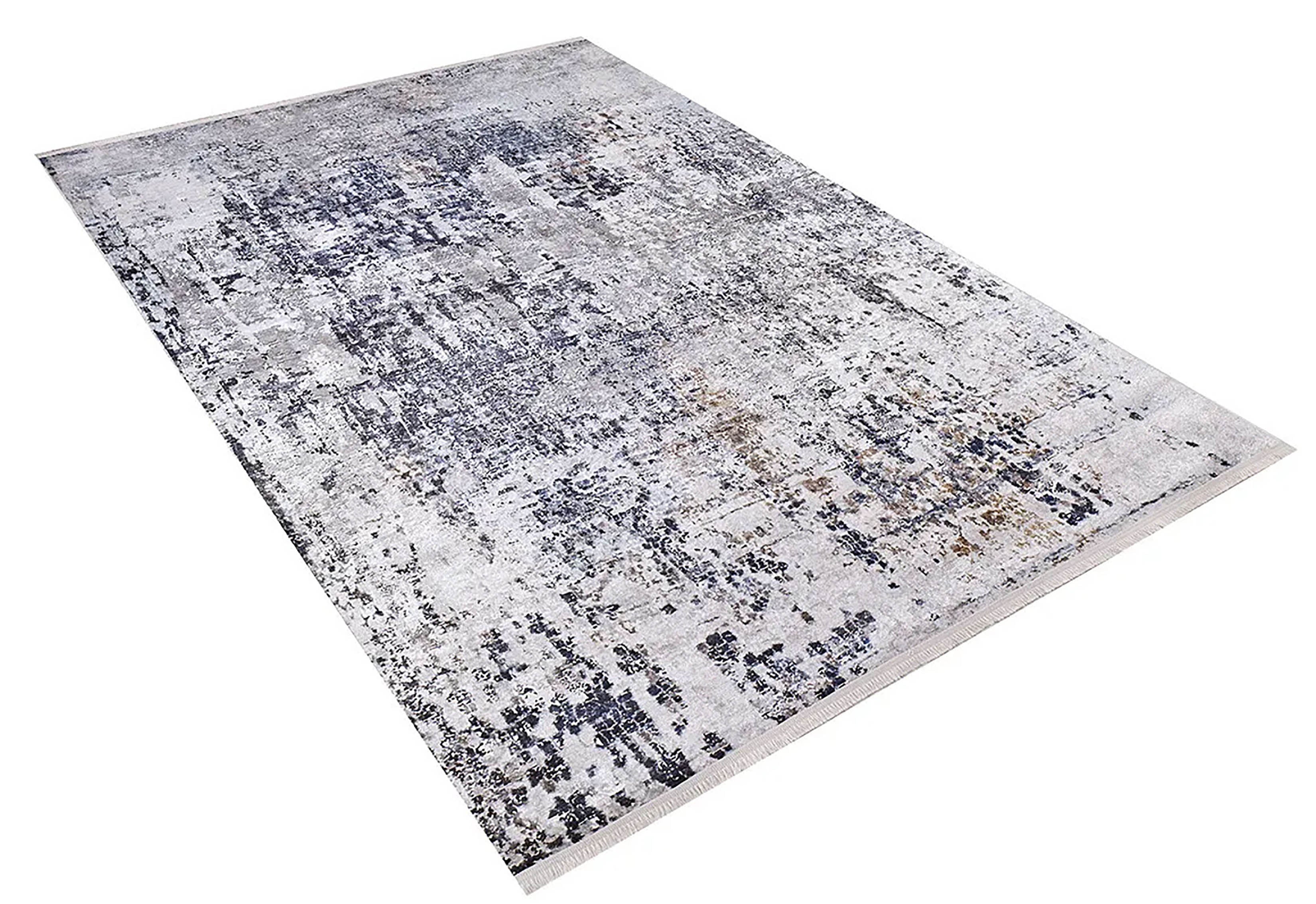 Beyaz/Bej Zemin Üzerine Lacivert & Kahve Soyut Sanat Halısı | Modern Geçişli Kilim
