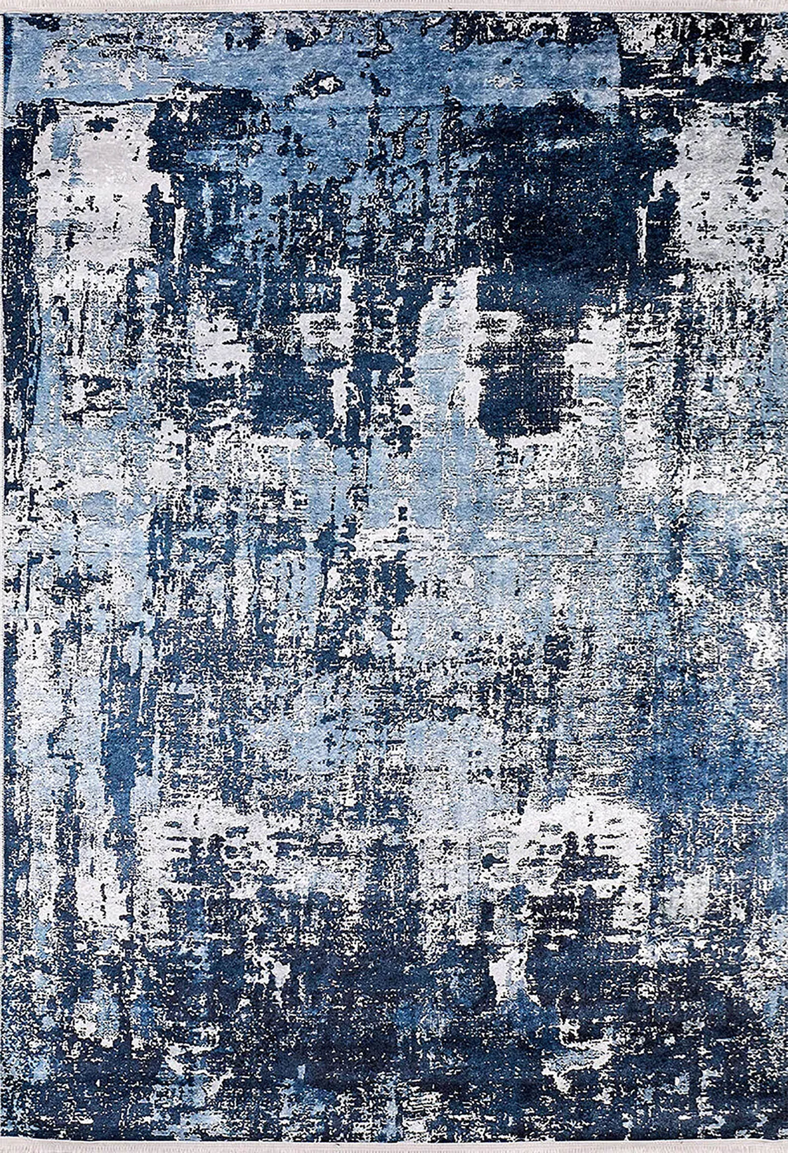 Lacivert ve Beyaz Yoğun Soyut Sanat Halısı | Modern Geçişli Efektli Kilim