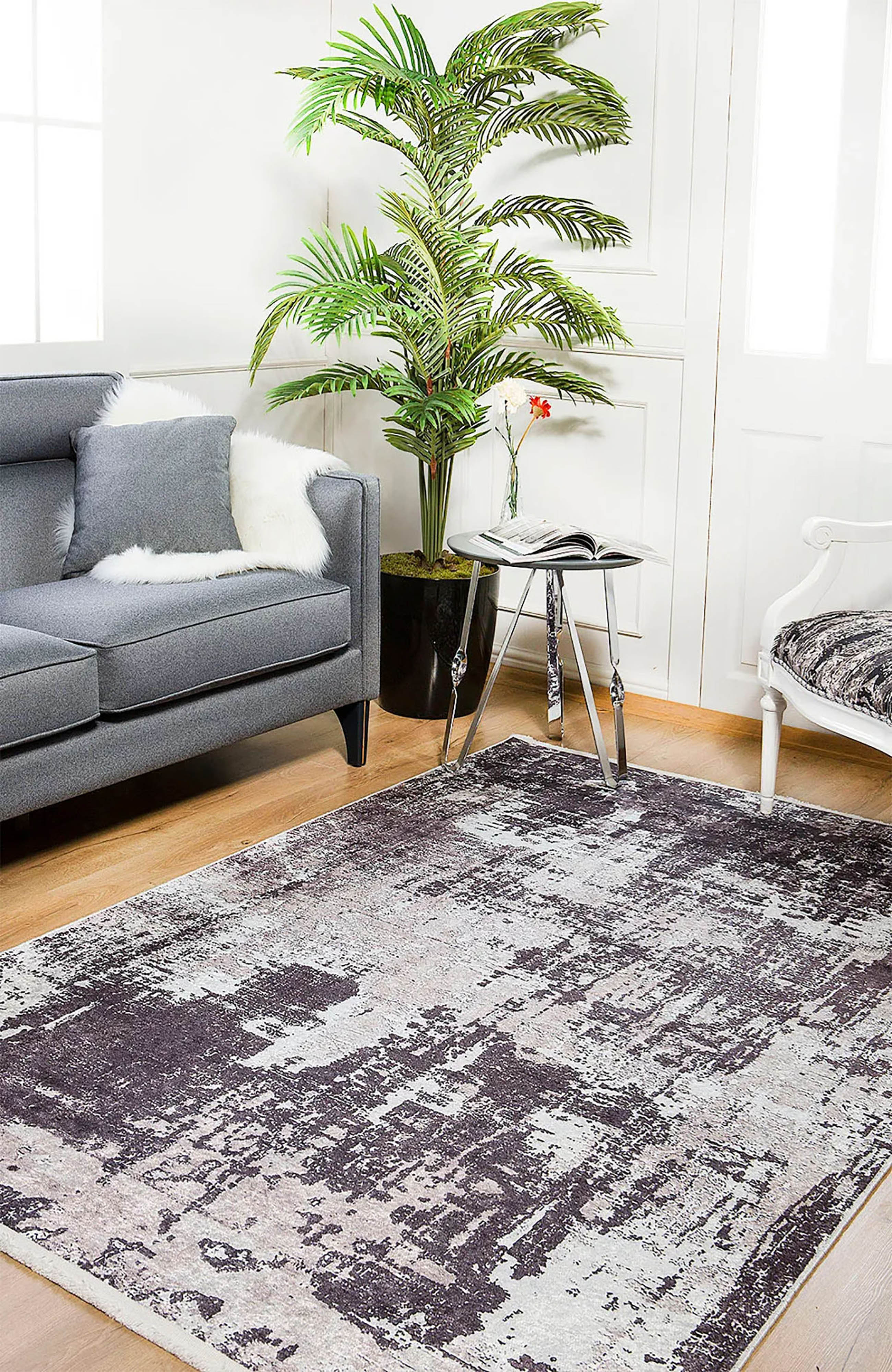 Koyu Füme ve Gri Soyut Sanat Halısı | Geçişli Efektli Modern Kilim