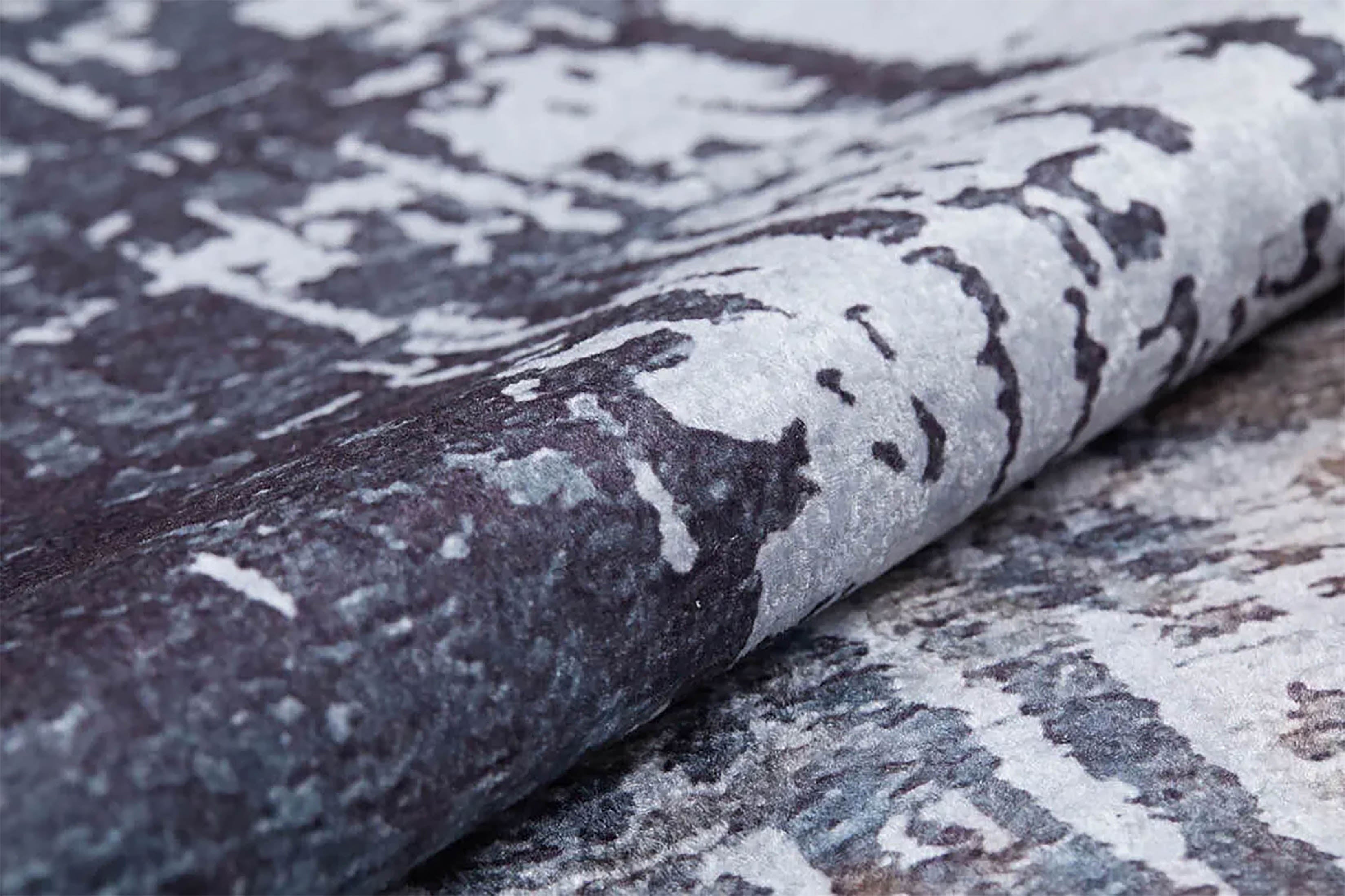 Kahve, Gri ve Beyaz Soyut Sanat Halısı | Modern Endüstriyel Efektli Kilim