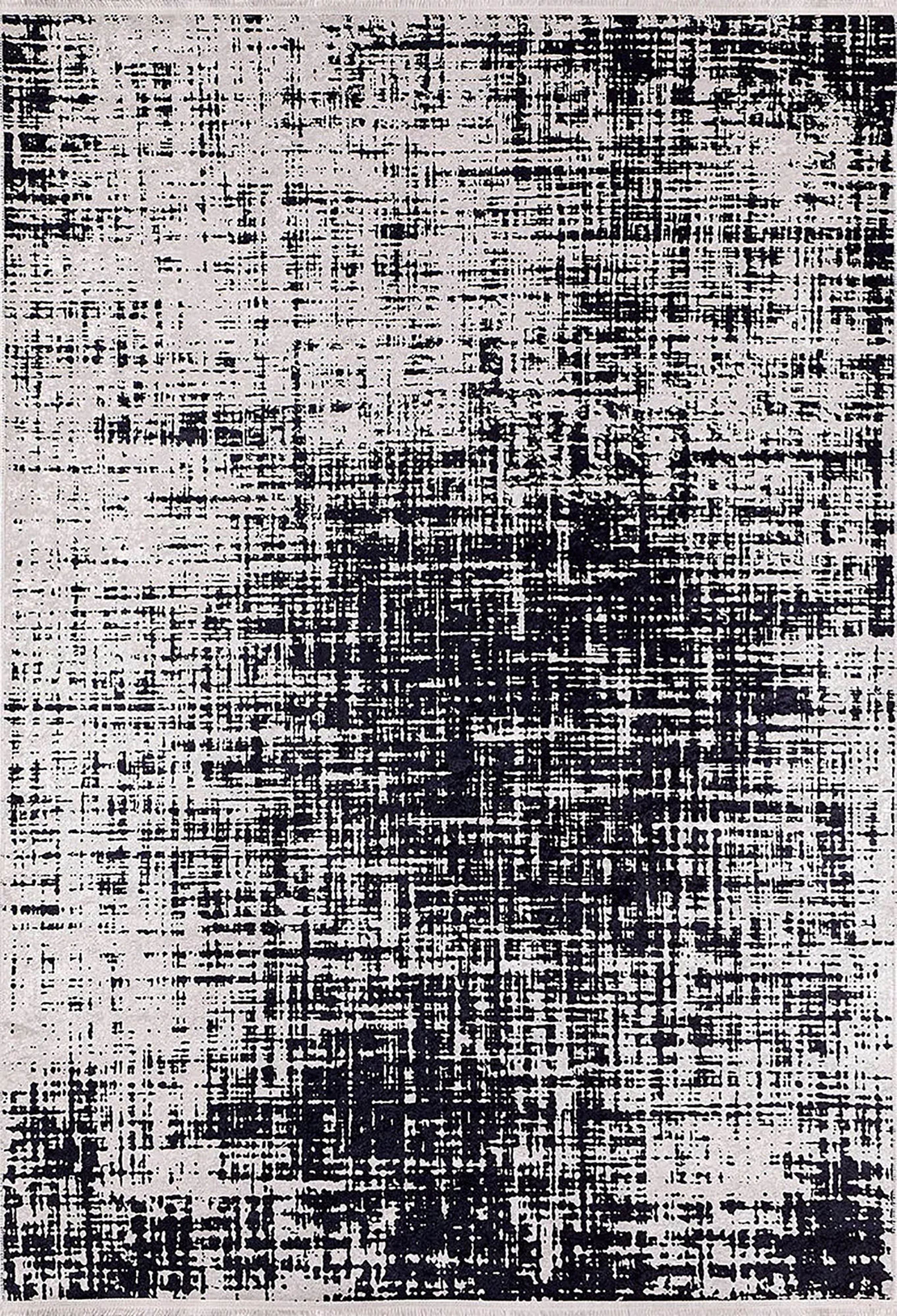 Siyah Beyaz Grafik Soyut Halı | Modern Çizgili Eskiz Efektli Kilim