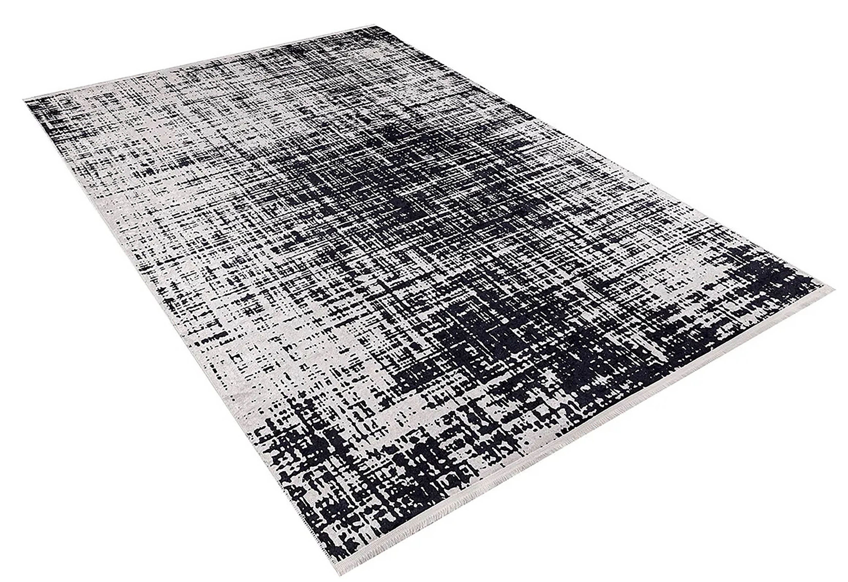 Siyah Beyaz Grafik Soyut Halı | Modern Çizgili Eskiz Efektli Kilim