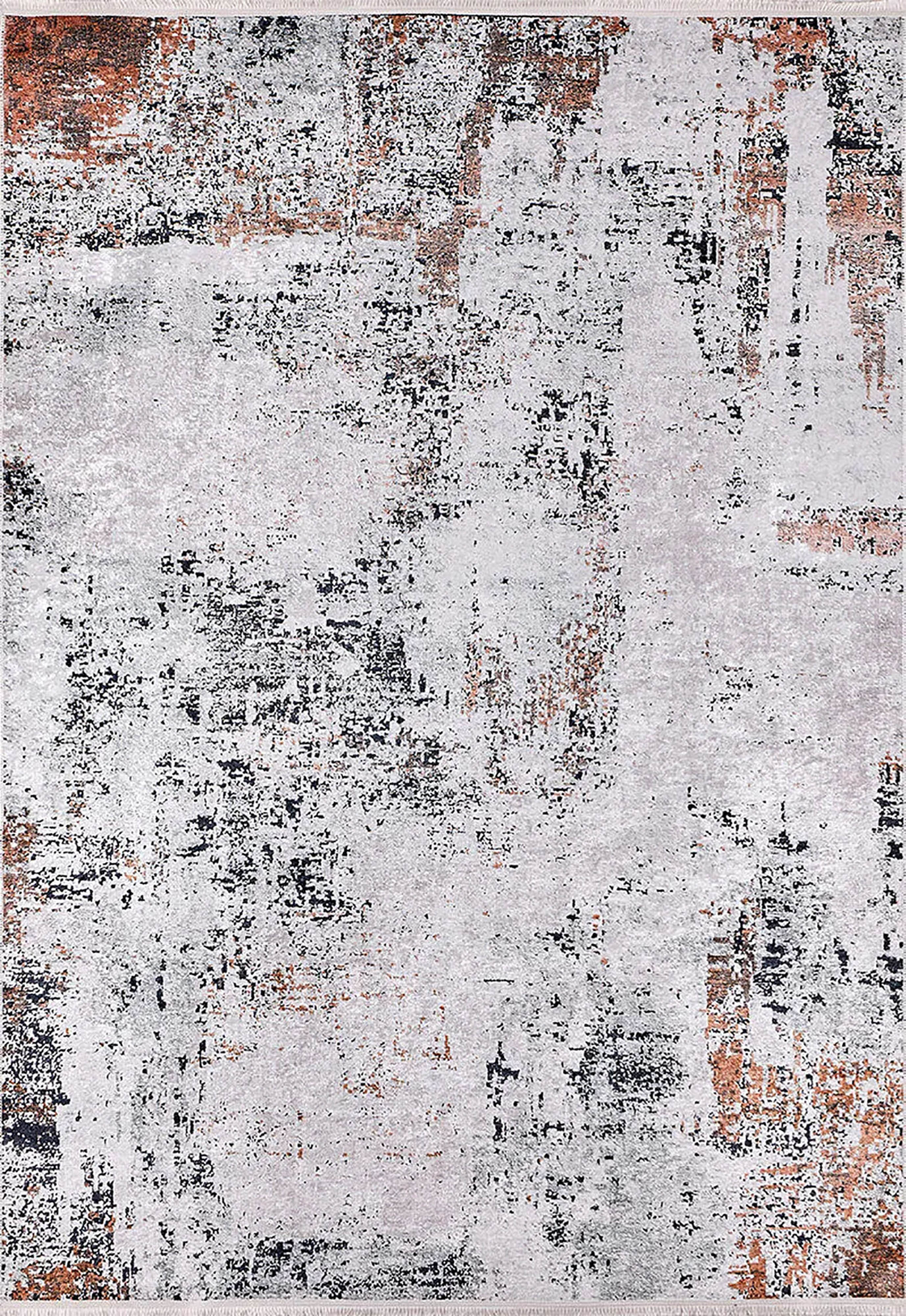 Beyaz, Pas ve Siyah Soyut Sanat Halısı | Modern Endüstriyel Efektli Kilim