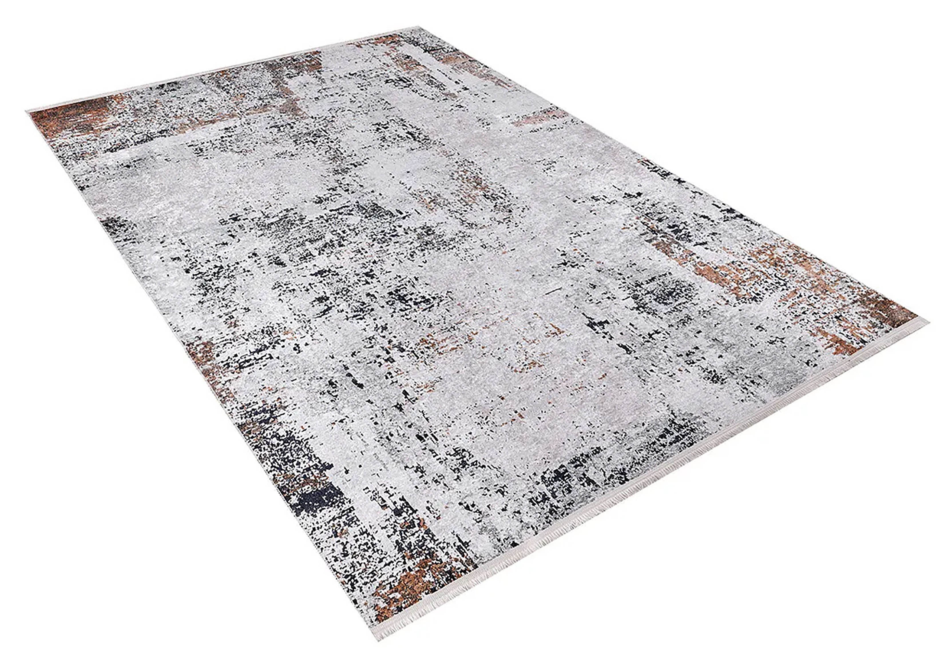 Beyaz, Pas ve Siyah Soyut Sanat Halısı | Modern Endüstriyel Efektli Kilim