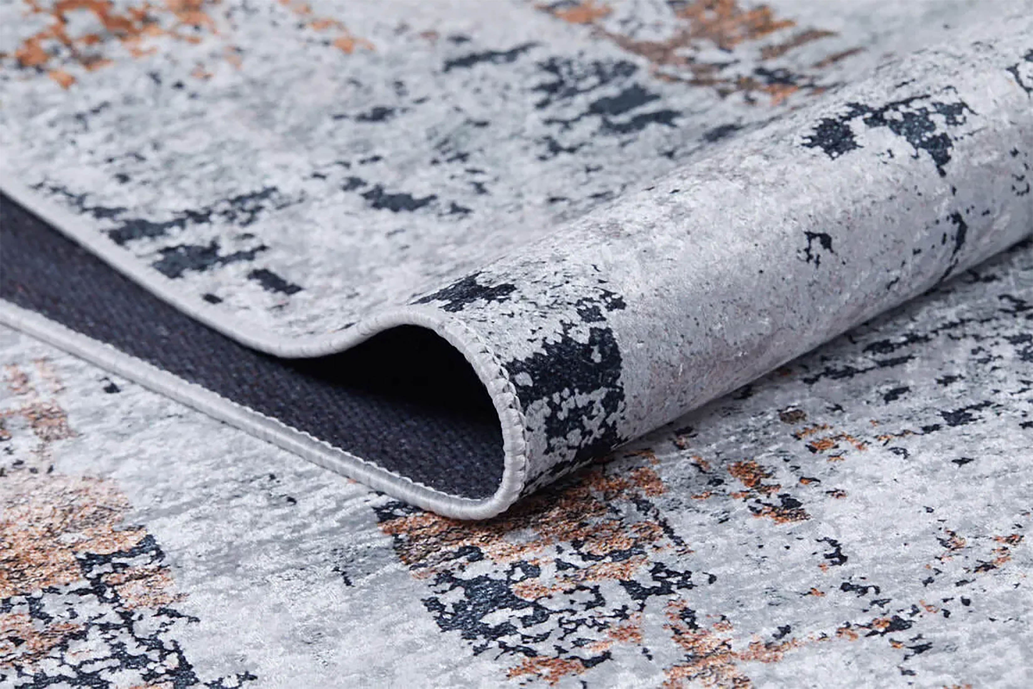 Beyaz, Pas ve Siyah Soyut Sanat Halısı | Modern Endüstriyel Efektli Kilim