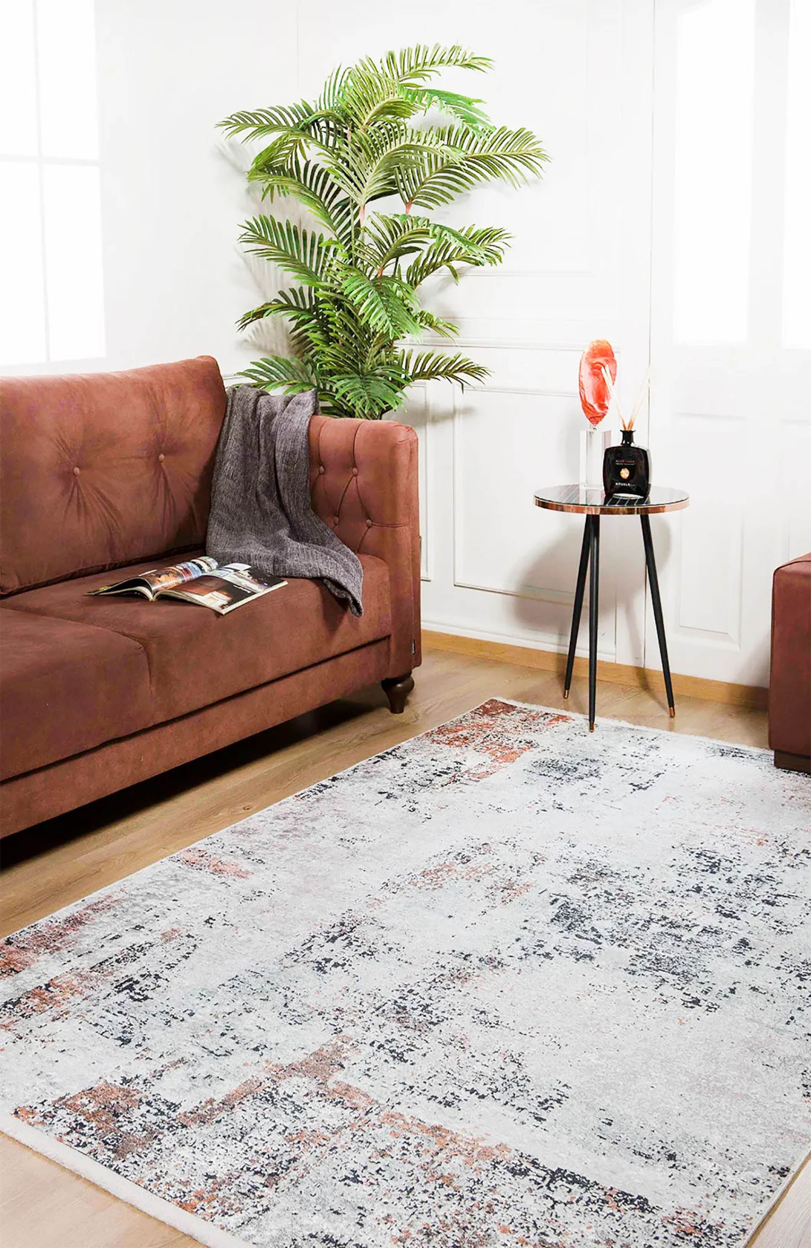 Beyaz, Pas ve Siyah Soyut Sanat Halısı | Modern Endüstriyel Efektli Kilim