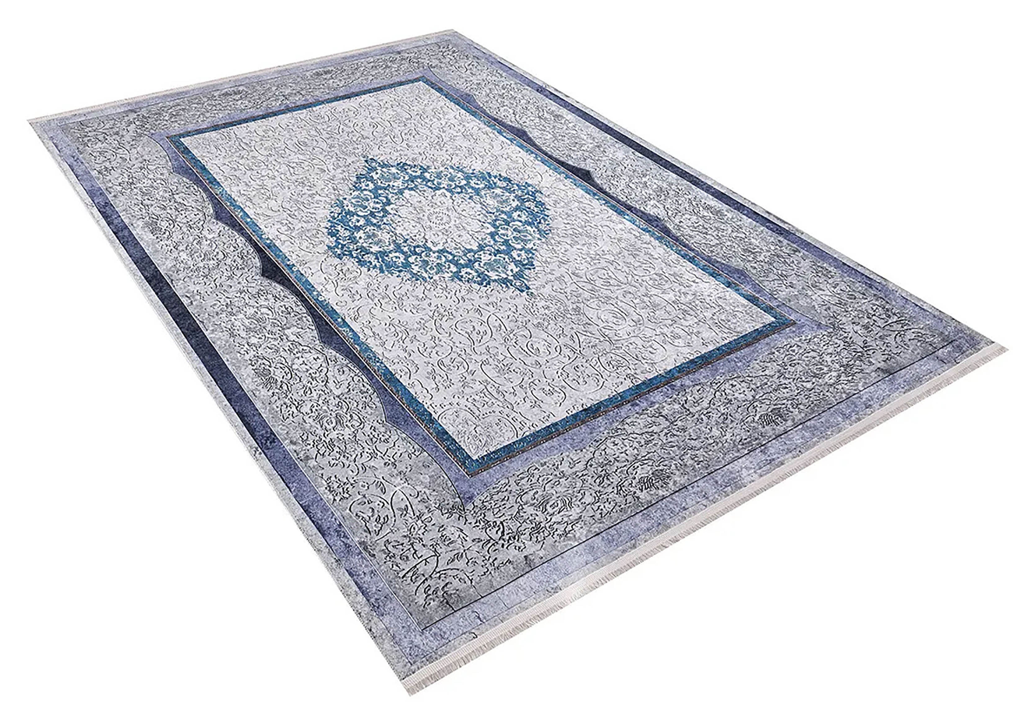 Madalyon Gri Mavi Halı - Pera Halı