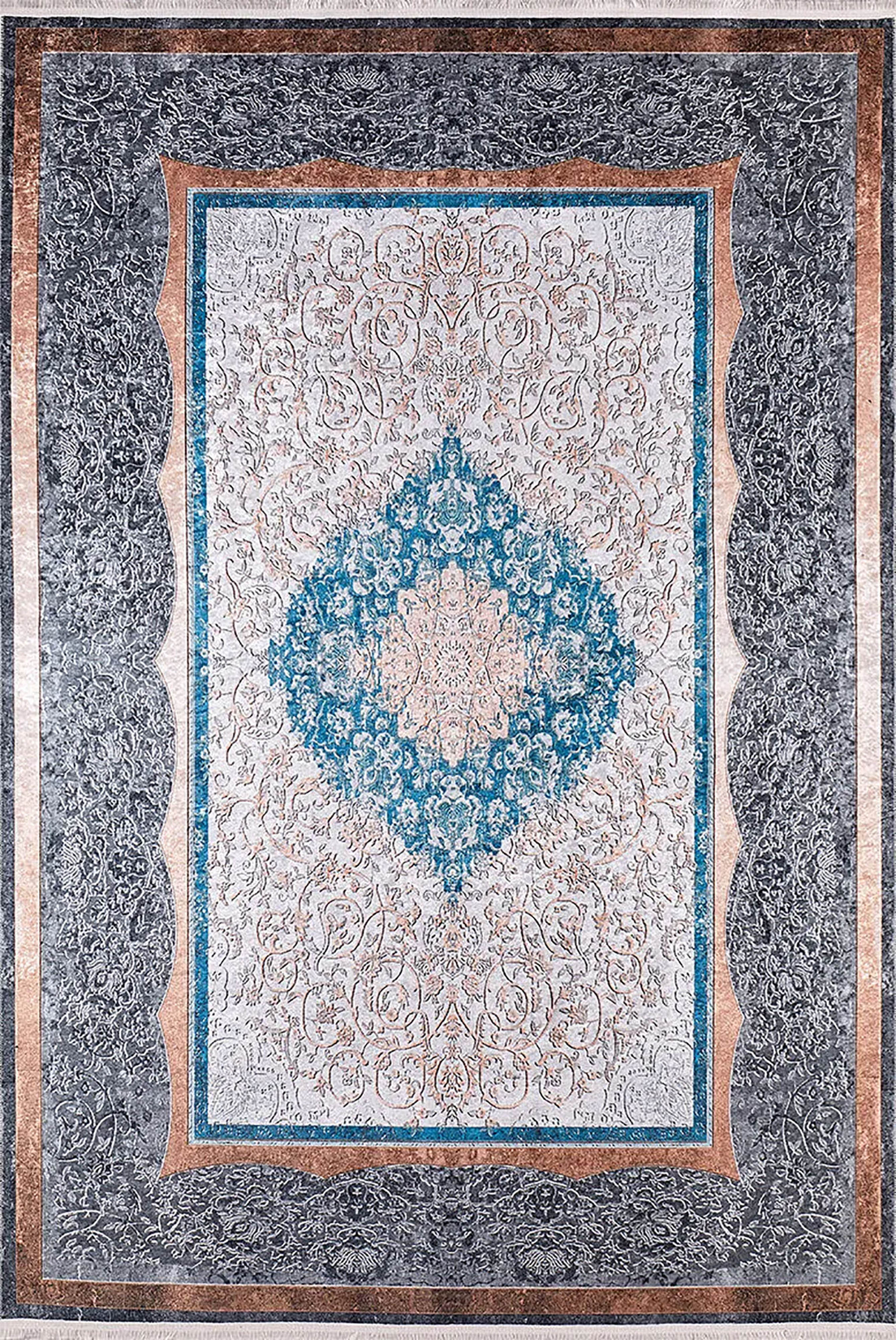 Madalyon Gri Mavi Bej Halı - Pera Halı
