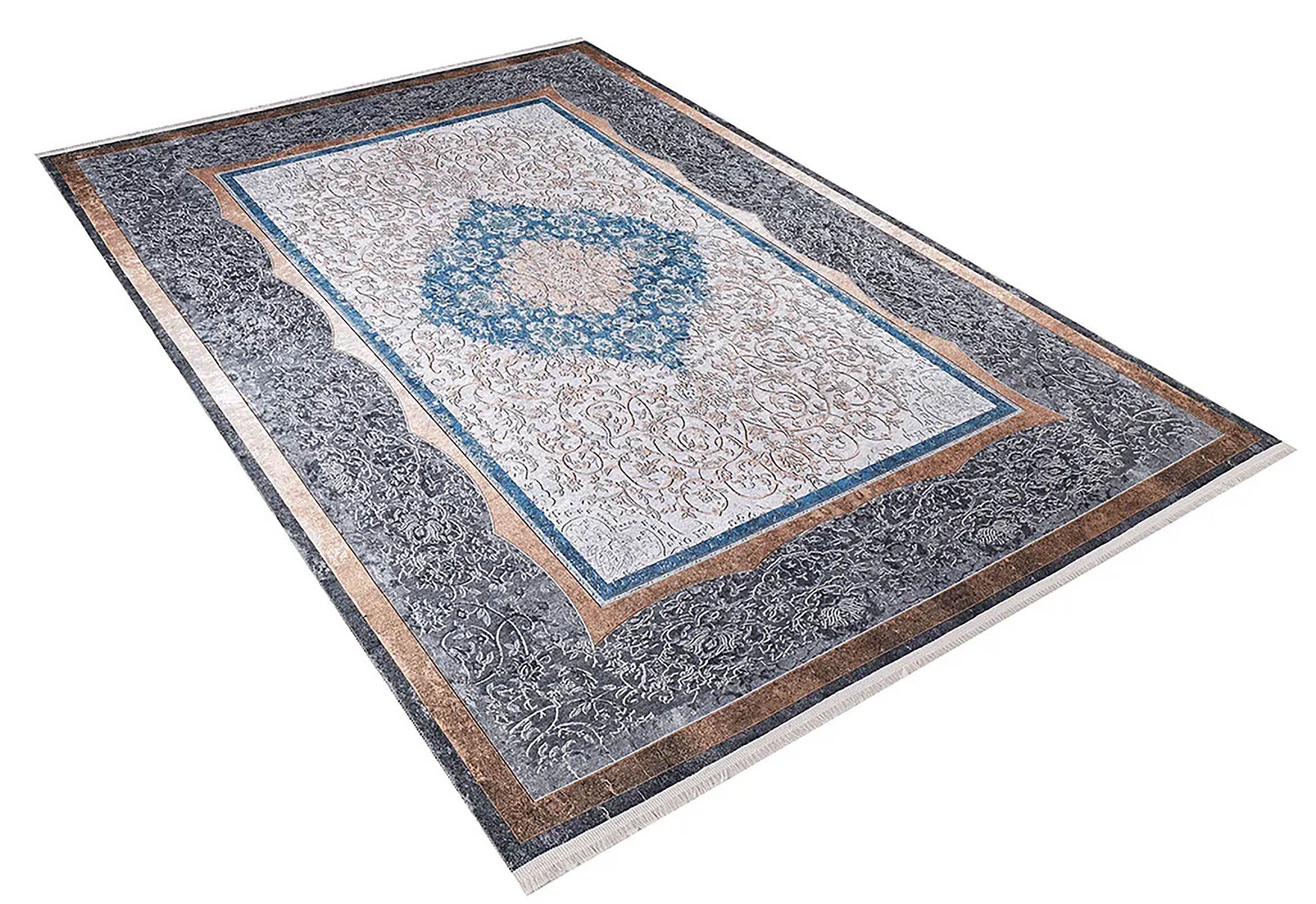 Madalyon Gri Mavi Bej Halı - Pera Halı