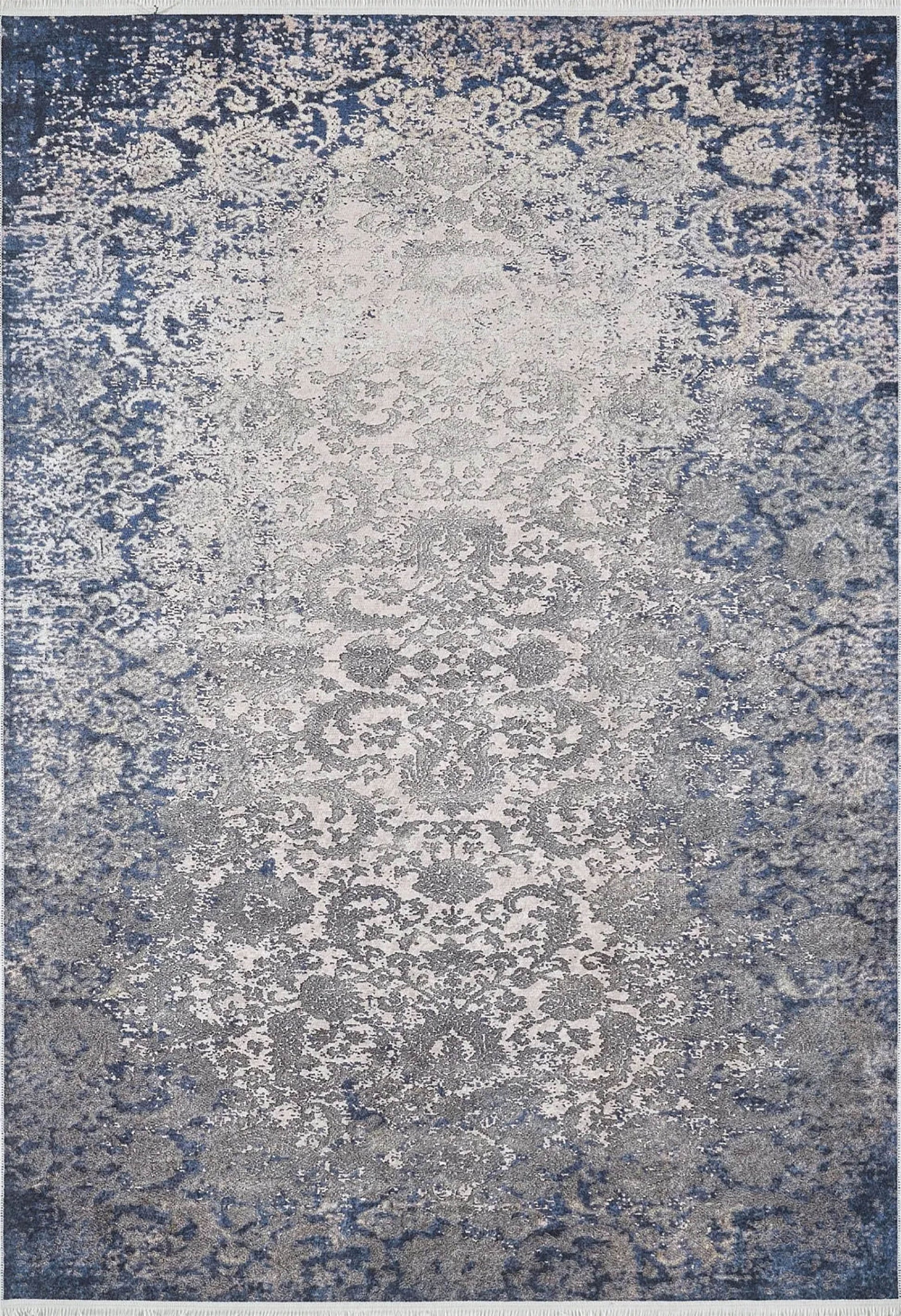 Lacivert Gri Çiçekli Vintage Geometrik Modern Halı - Pera Halı
