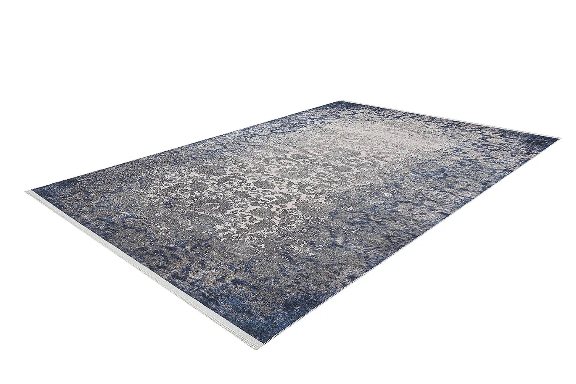 Lacivert Gri Çiçekli Vintage Geometrik Modern Halı - Pera Halı