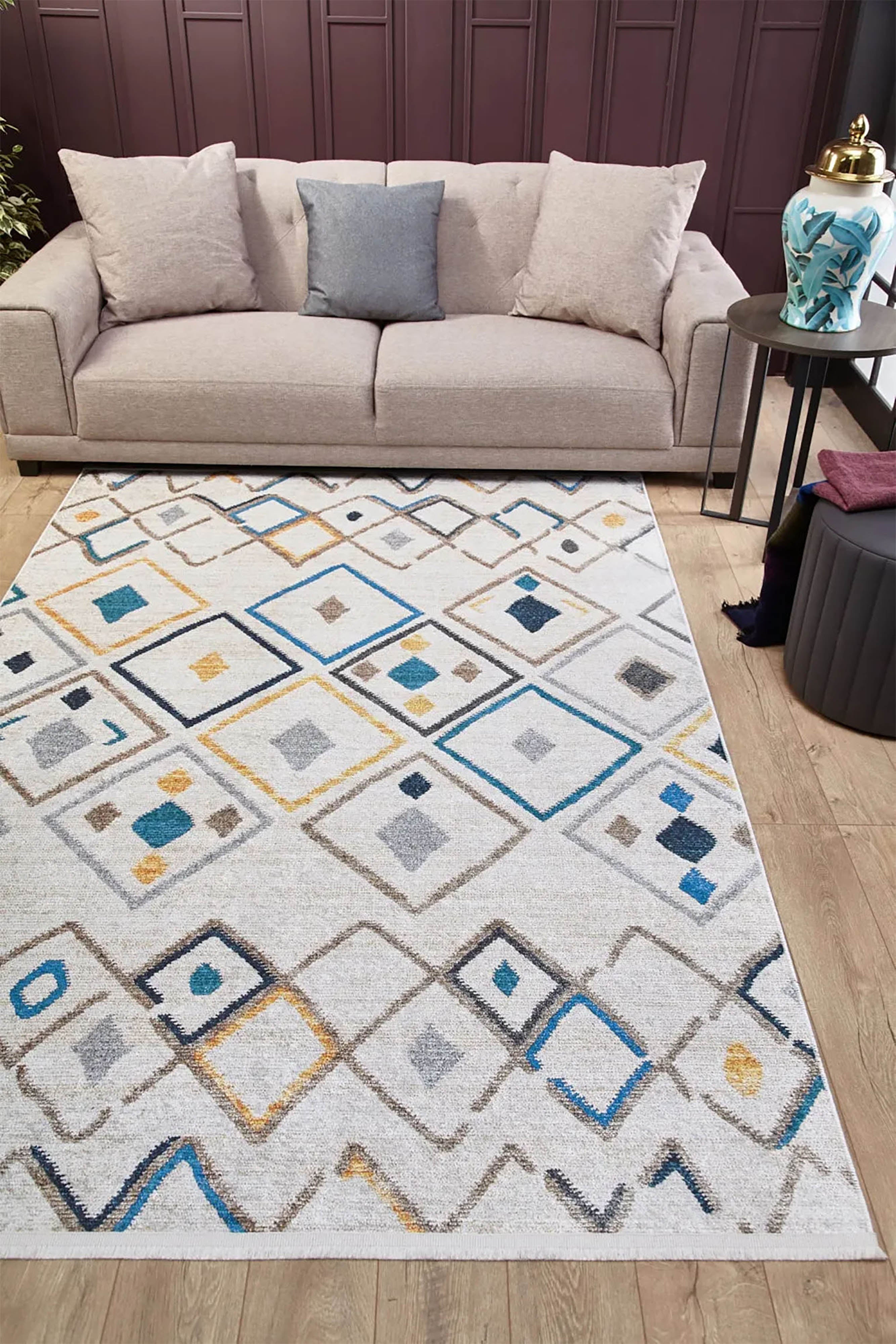 Fas Tarzı Kırmızı Geometrik Desenli Bohem Kilim Halı - Pera Halı