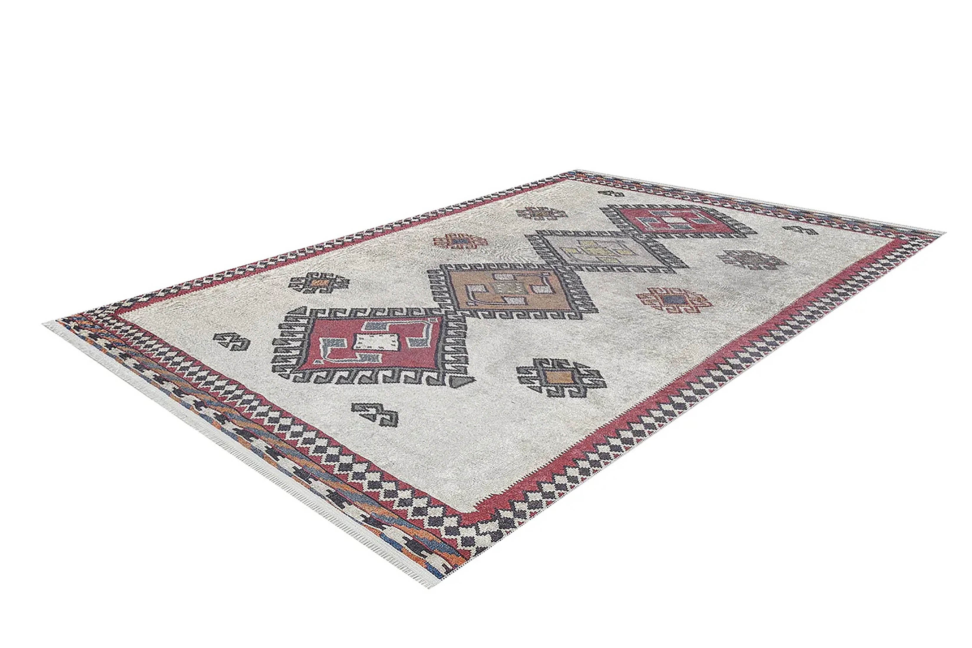 Fas Kırmızı Gri Kilim Halı - Pera Halı