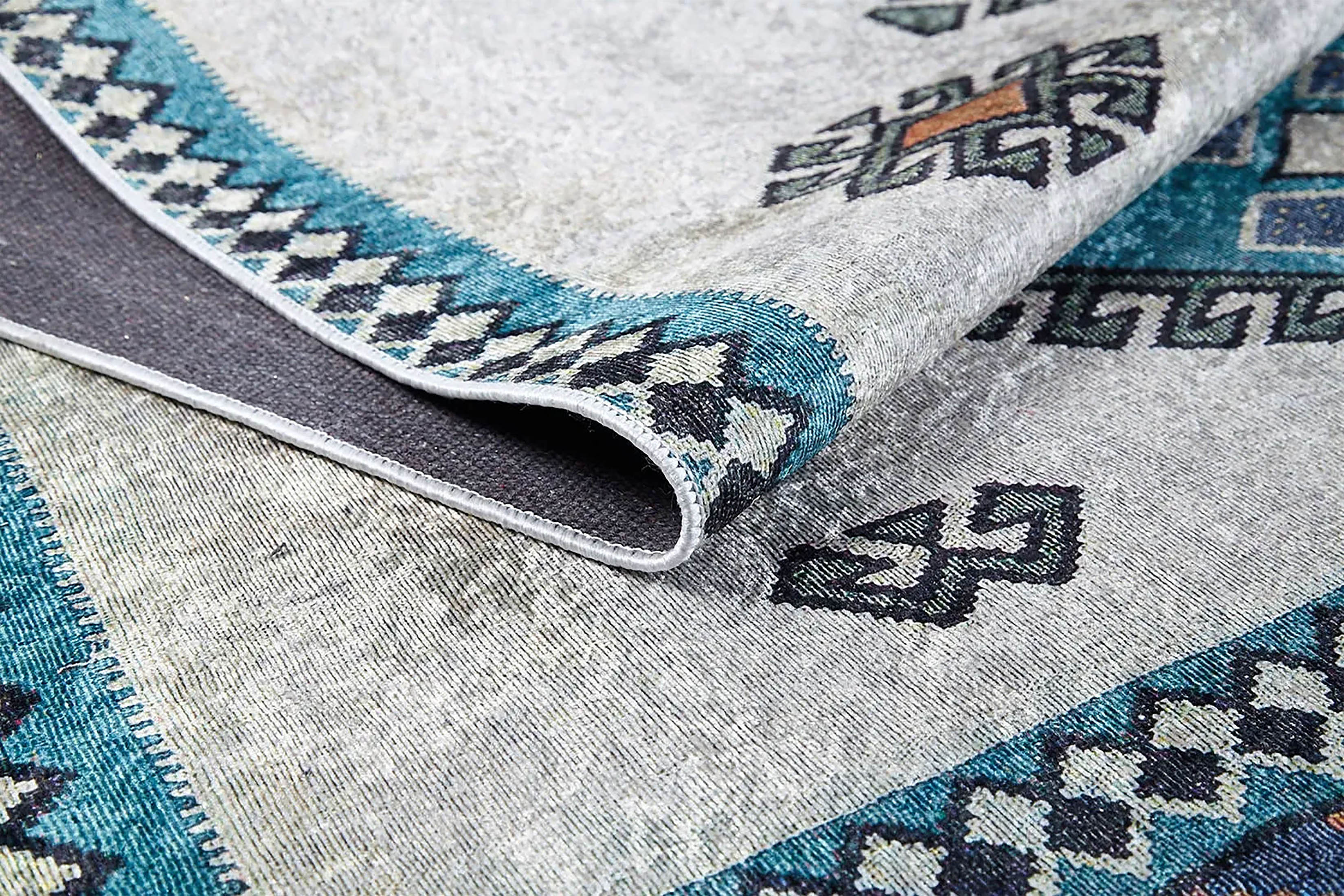 Fas Turkuaz Gri Kilim Halı - Pera Halı