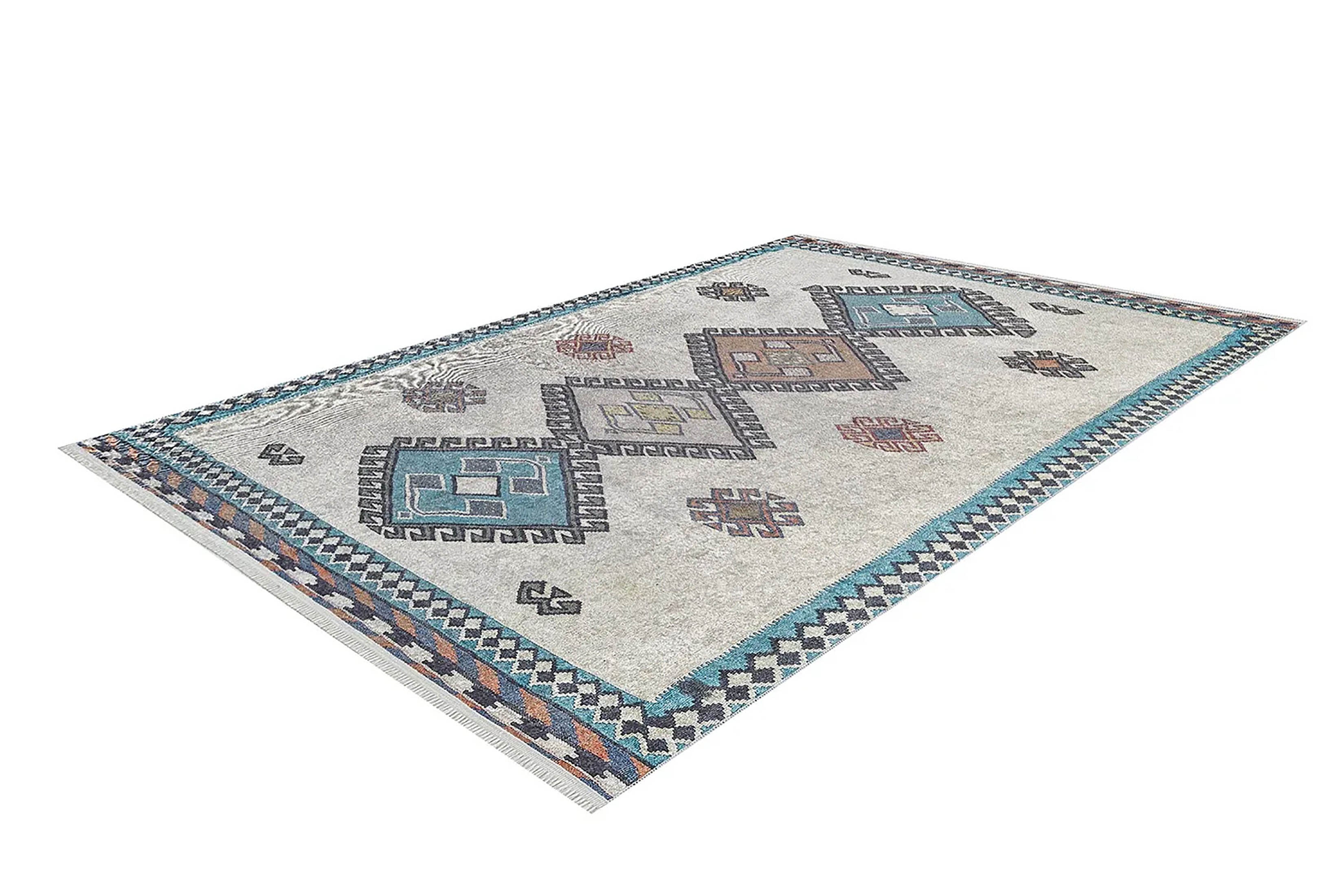 Fas Turkuaz Gri Kilim Halı - Pera Halı