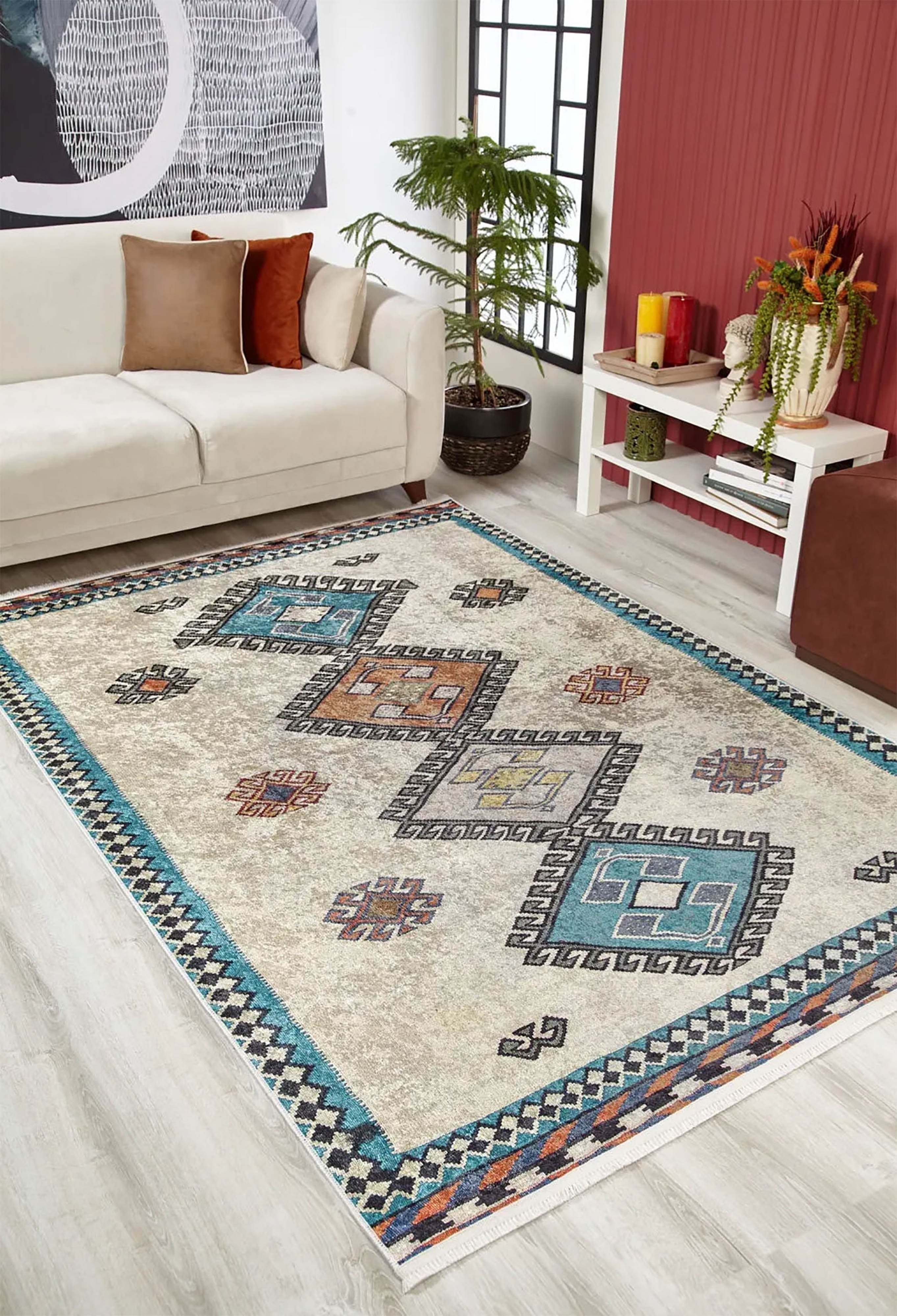 Fas Turkuaz Gri Kilim Halı - Pera Halı