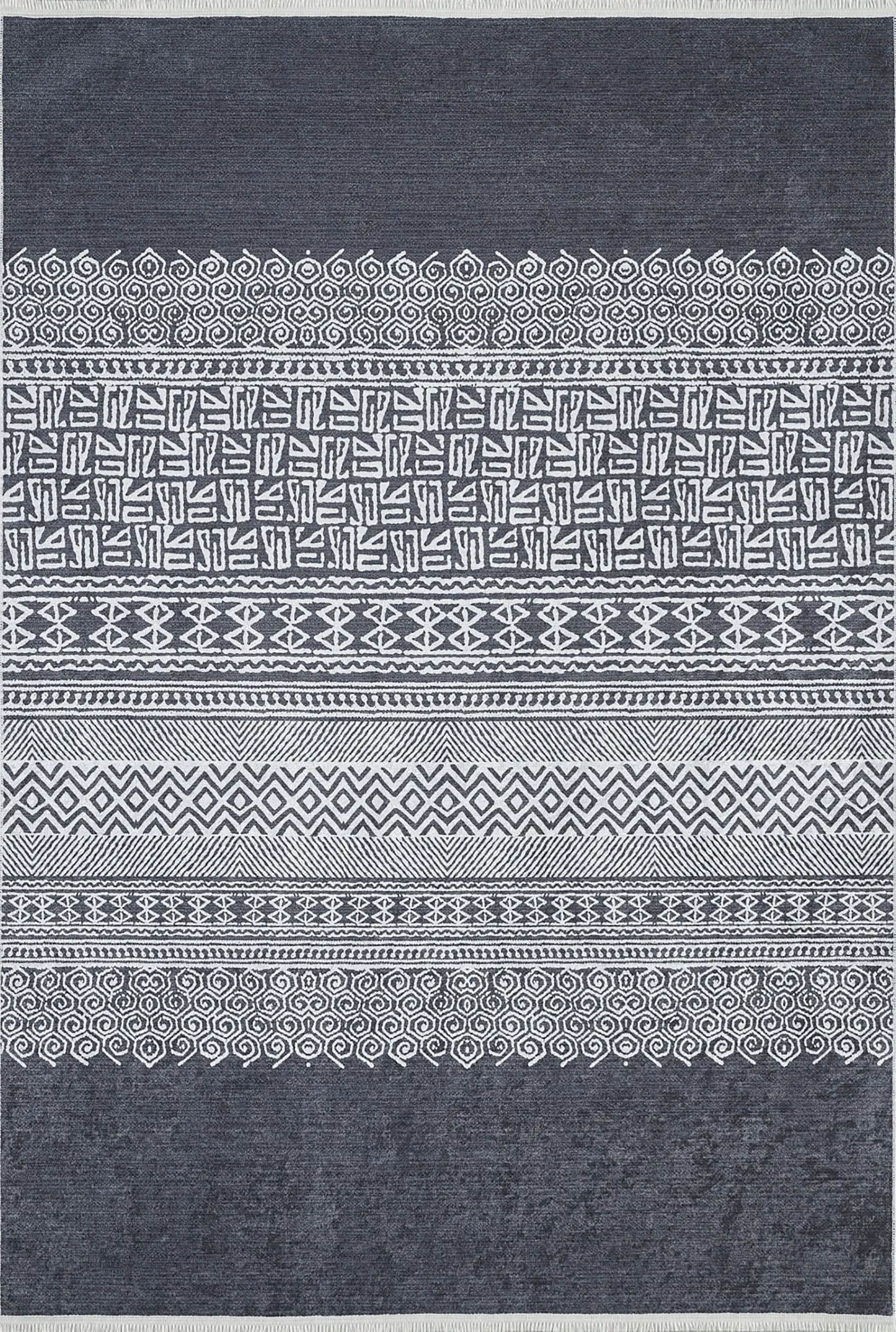 Gri Etnik Desenli Geometrik Anadolu Kilim Halı - Pera Halı