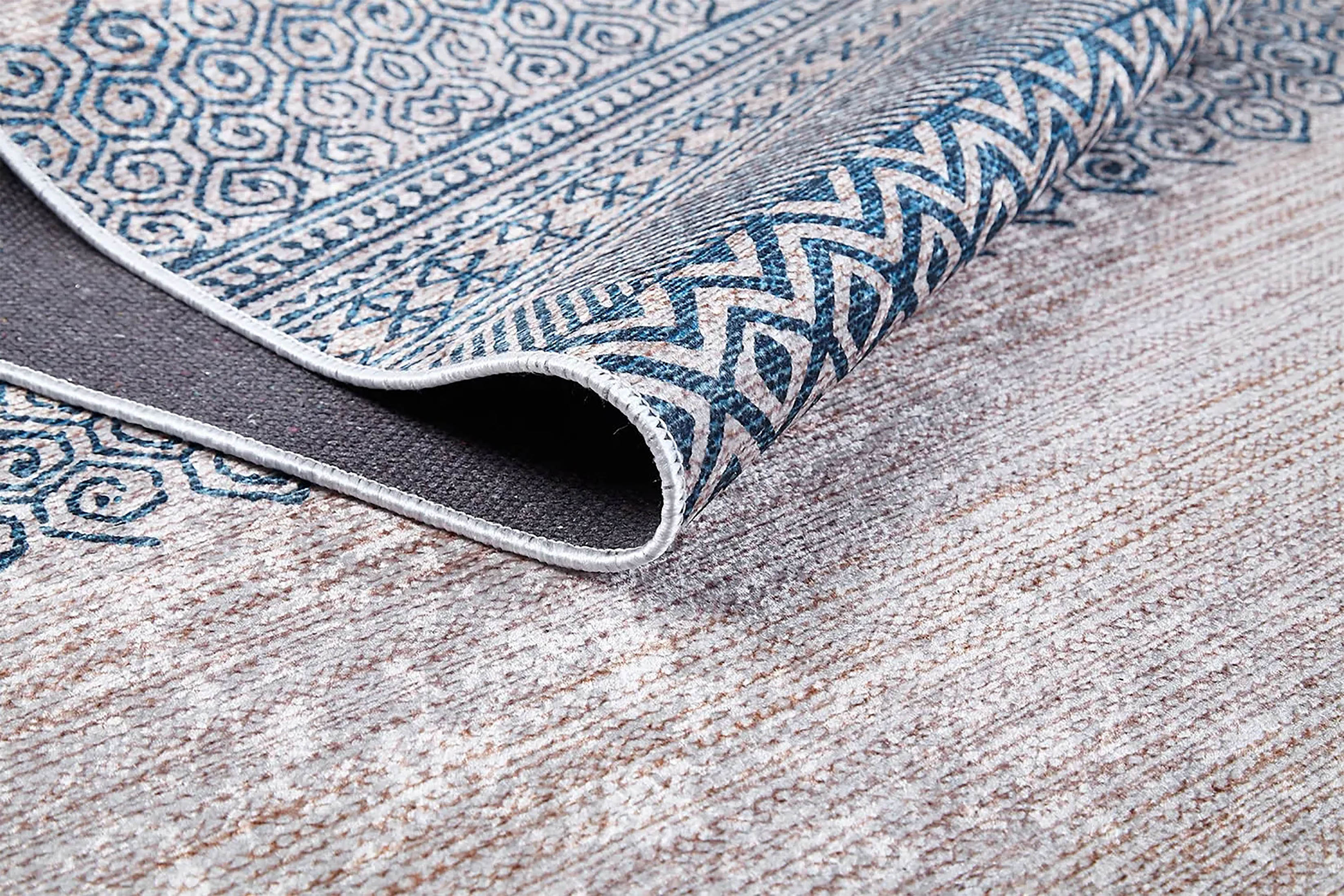 Bej Mavi Etnik Desenli Geometrik Anadolu Kilim Halı - Pera Halı