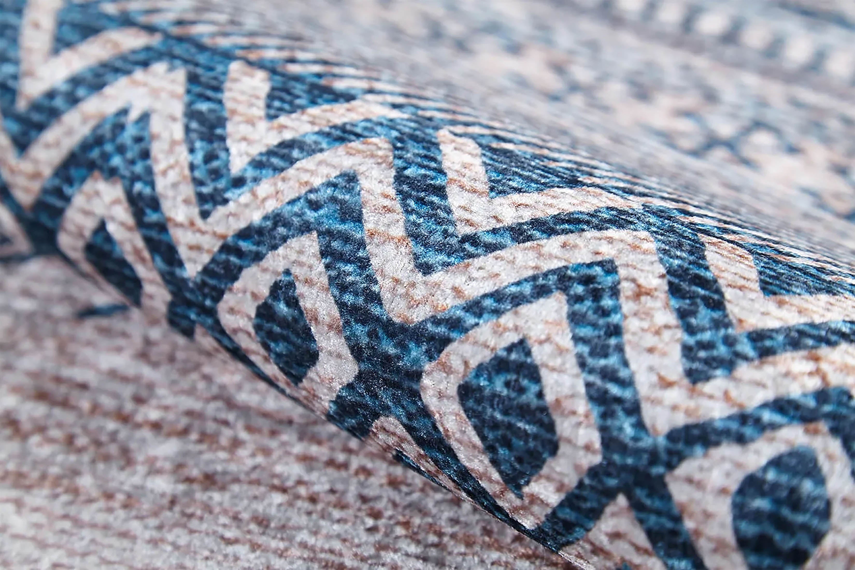 Bej Mavi Etnik Desenli Geometrik Anadolu Kilim Halı - Pera Halı