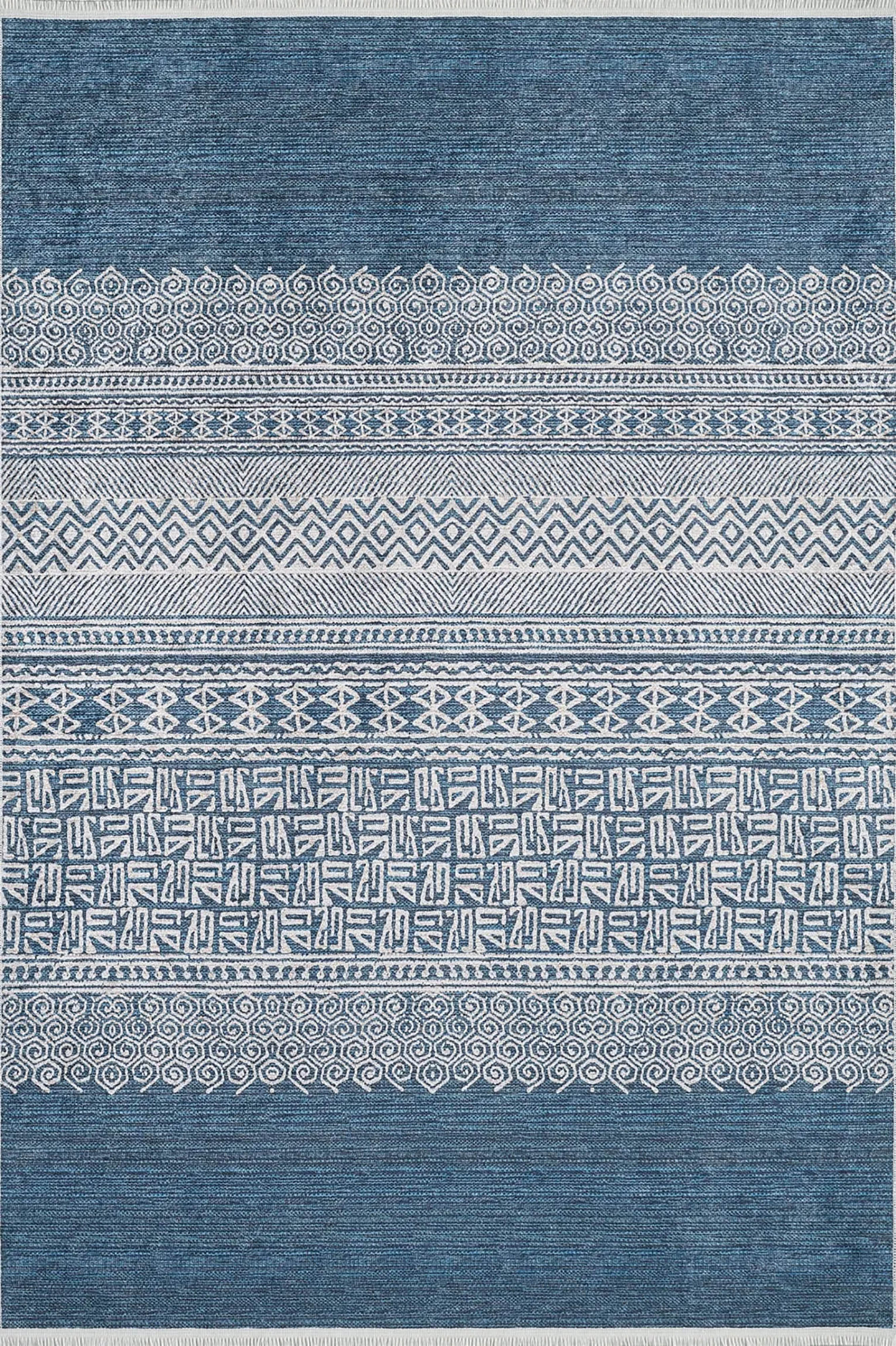Mavi Bej Etnik Desenli Anadolu Kilim Halı - Pera Halı