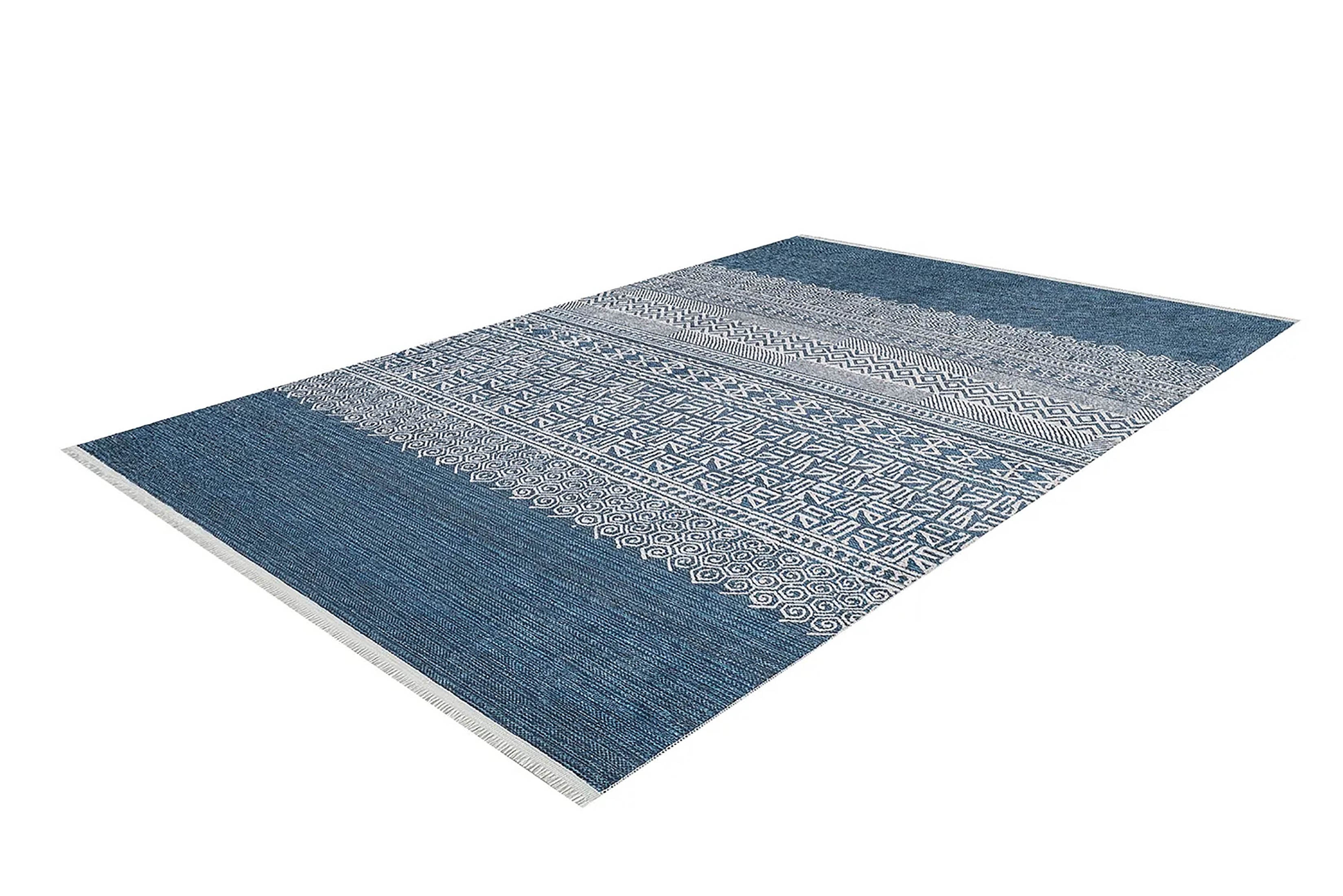 Mavi Bej Etnik Desenli Anadolu Kilim Halı - Pera Halı