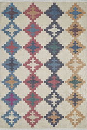 Kilim Halı | Bej Zeminli Çok Renkli Etnik Desenli | Bohem Tarzı