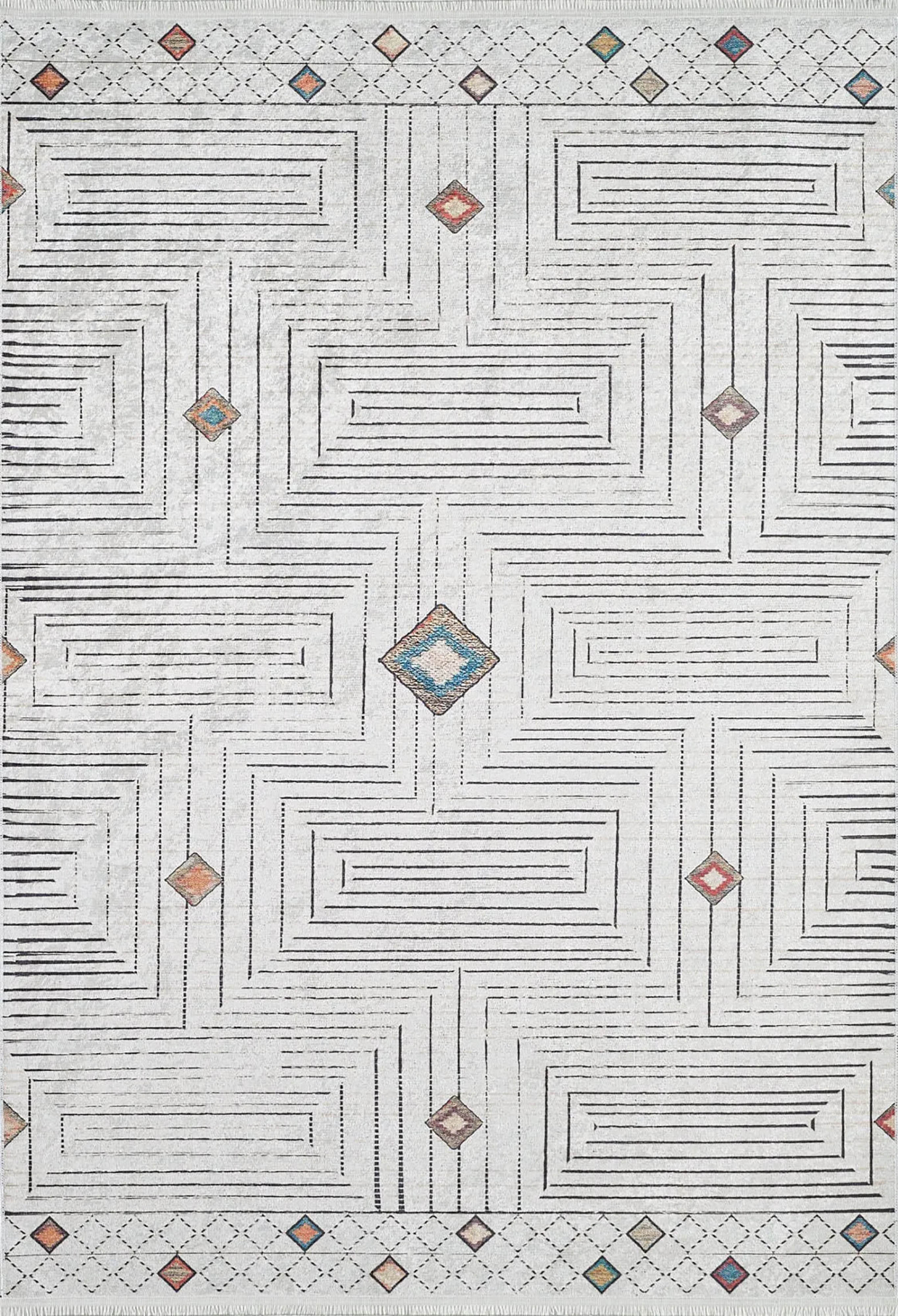 Gri Geometrik Modern Antika Vintage Lüks Halı