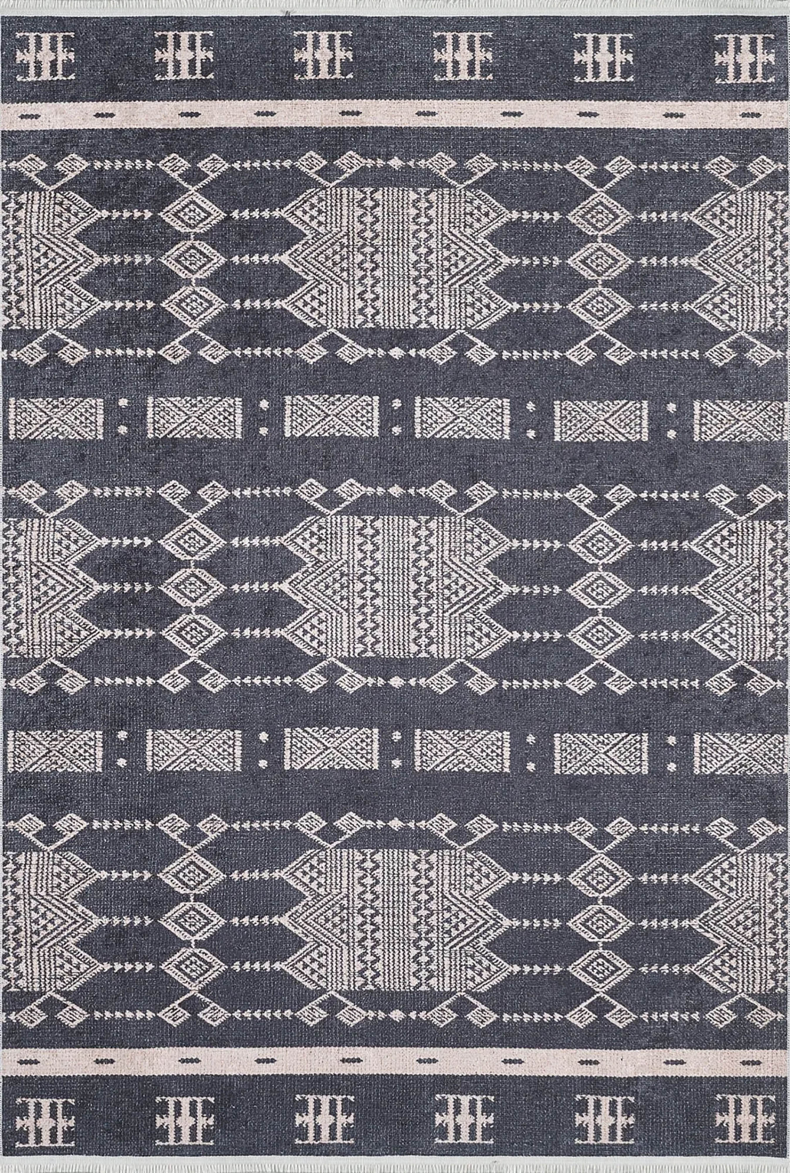 Siyah Geometrik Kilim Halı - Pera Halı