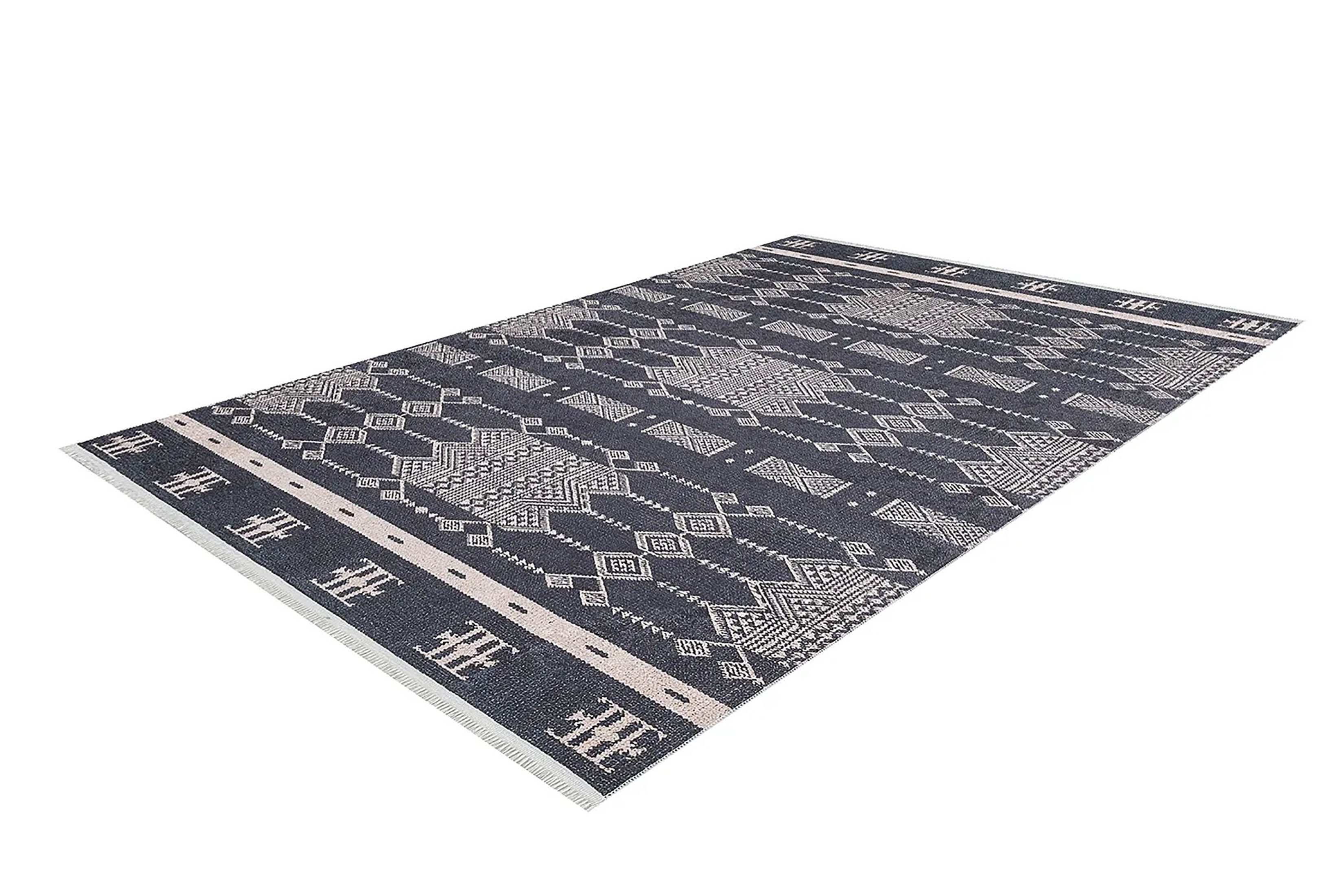Siyah Geometrik Kilim Halı - Pera Halı
