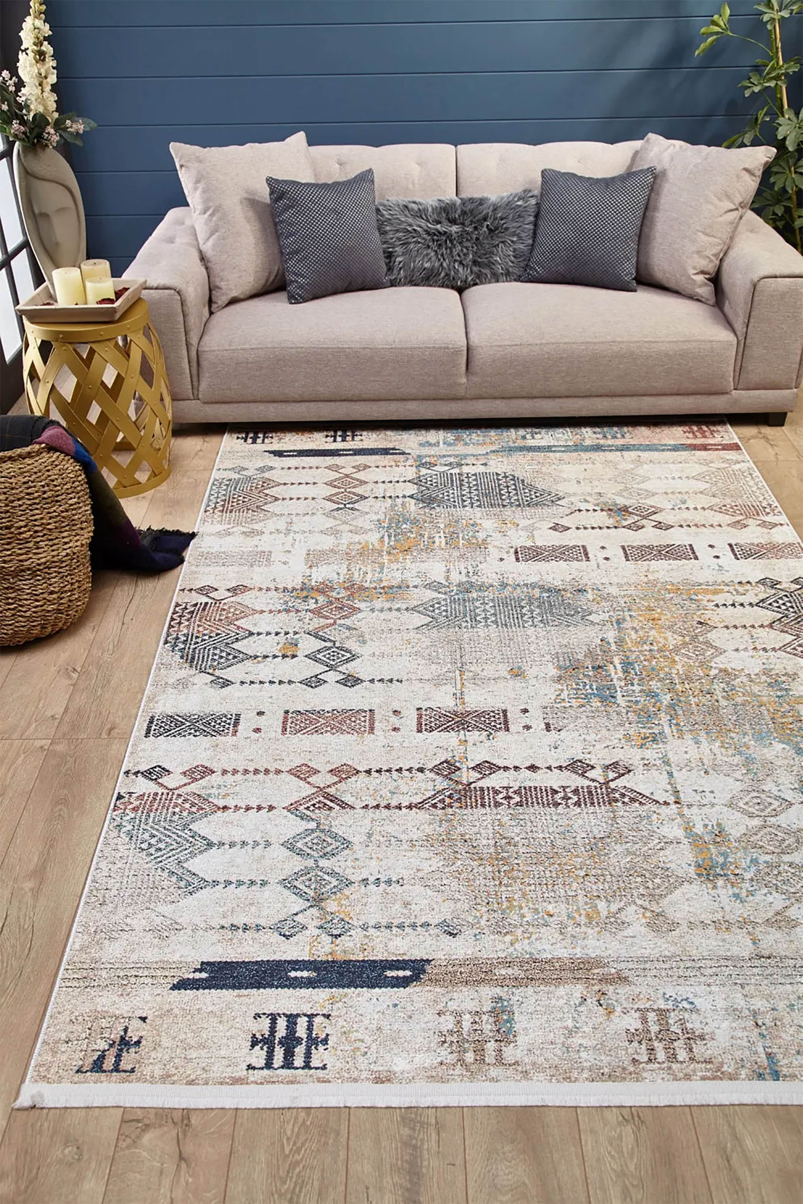 Geometrik Sade Bej Kilim Halı - Pera Halı
