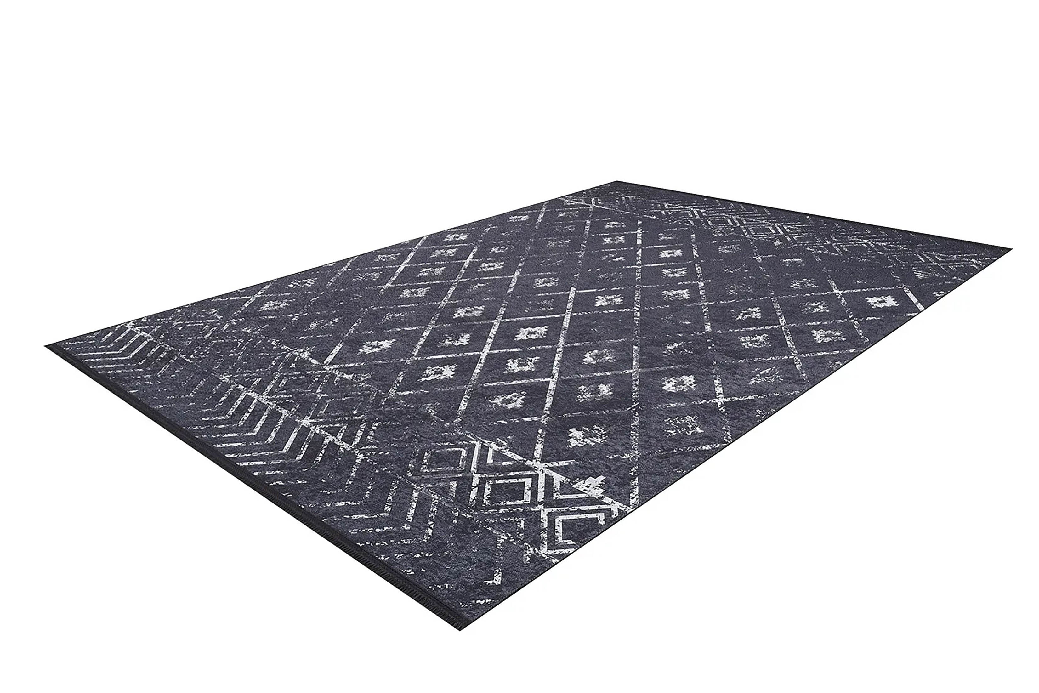 Siyah Gri Geometrik Antika Benzersiz Vintage Halı - Pera Halı