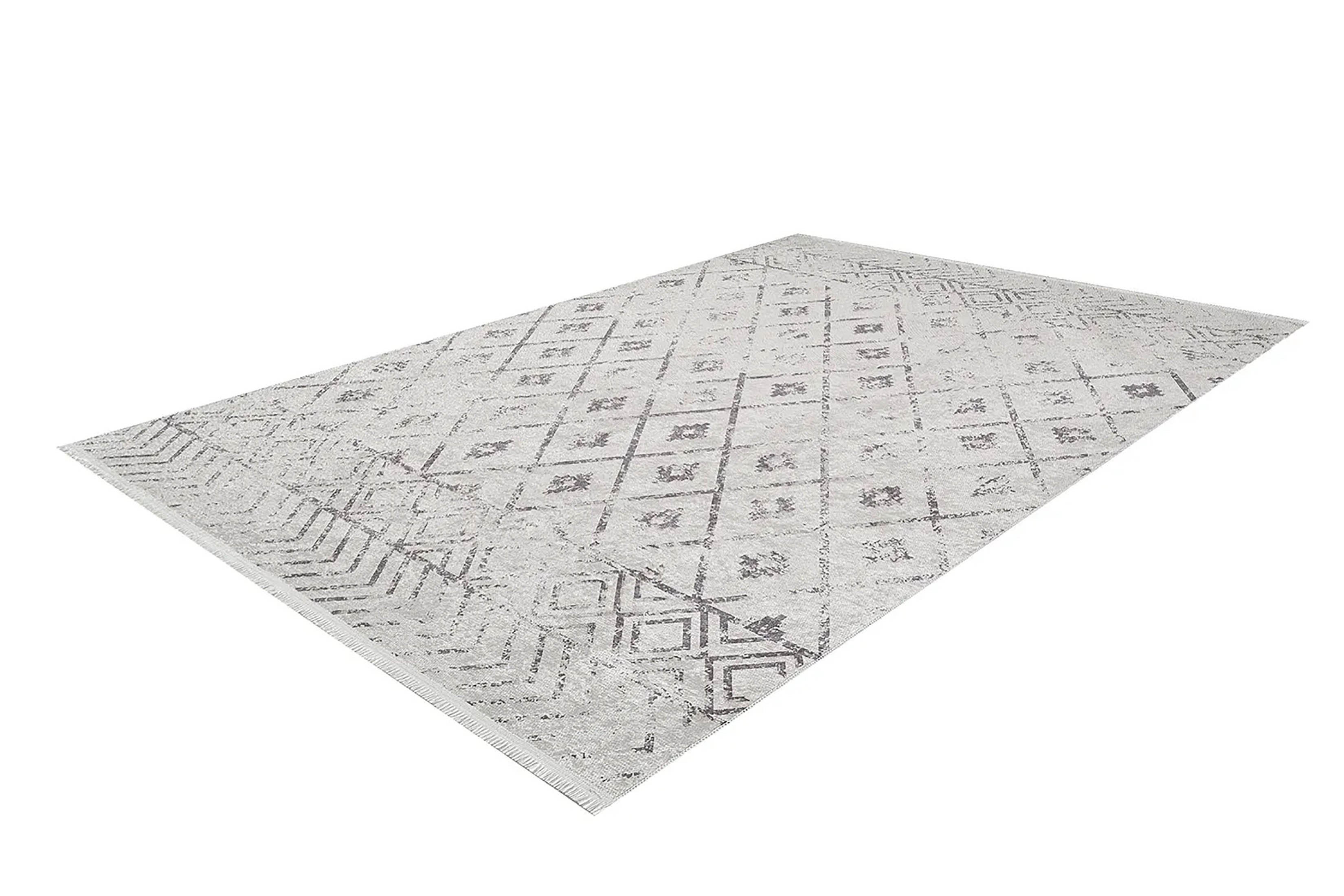 Beyaz Gri Geometrik Antika Benzersiz Vintage Halı - Pera Halı