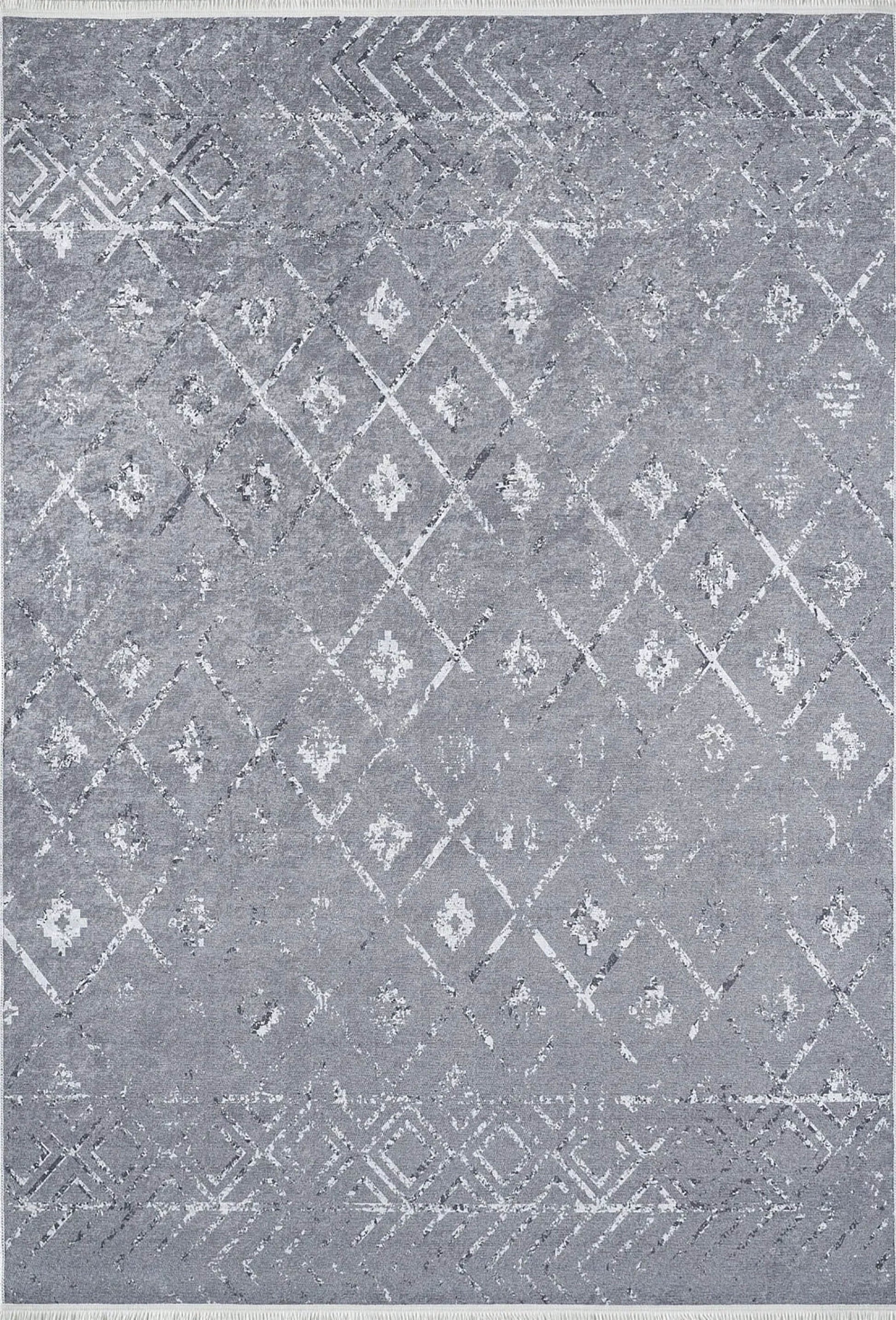 Gri Geometrik Antika Benzersiz Vintage Halı - Pera Halı