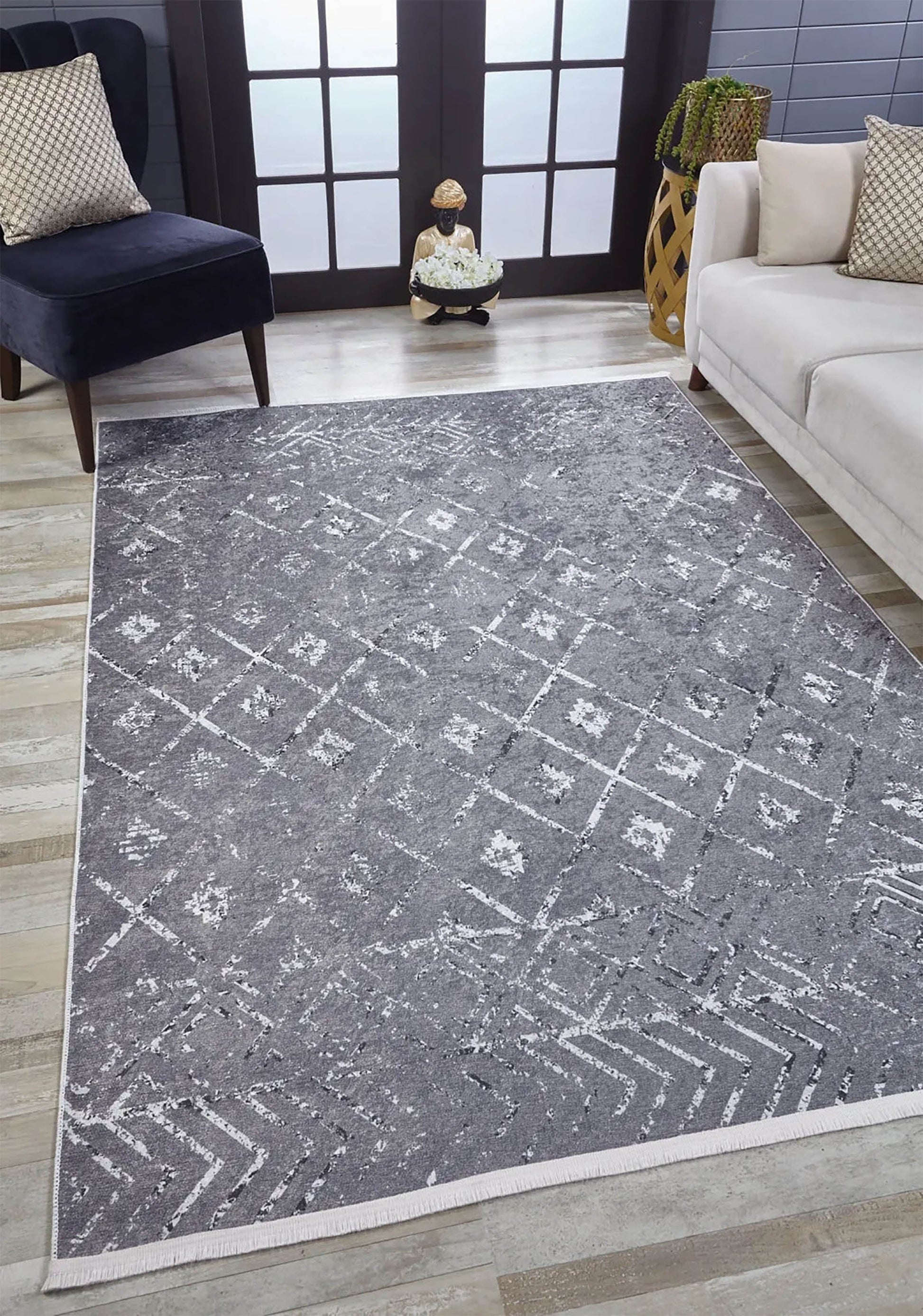 Gri Geometrik Antika Benzersiz Vintage Halı - Pera Halı