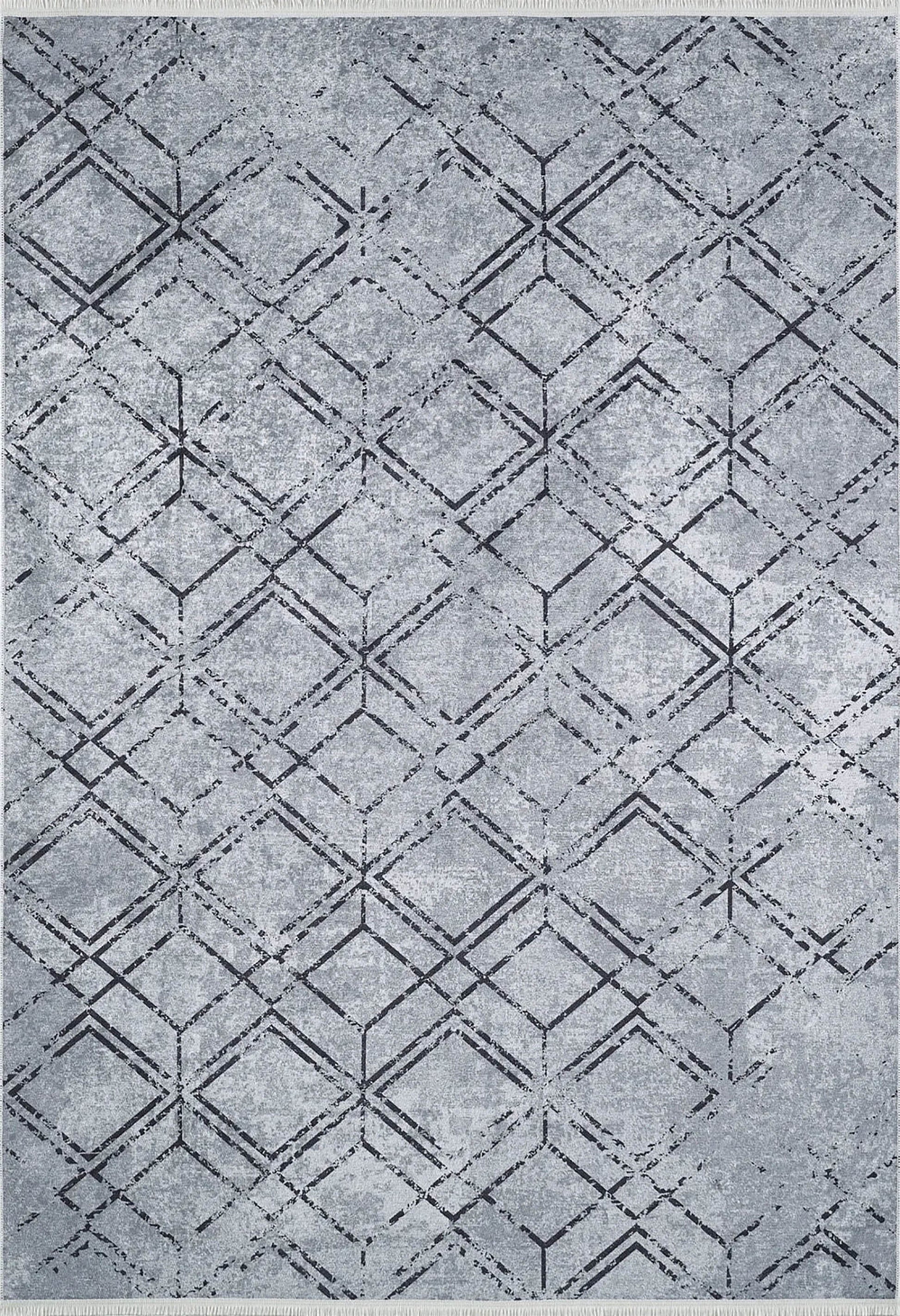 Gri Geometrik Vintage Antika Halı - Pera Halı
