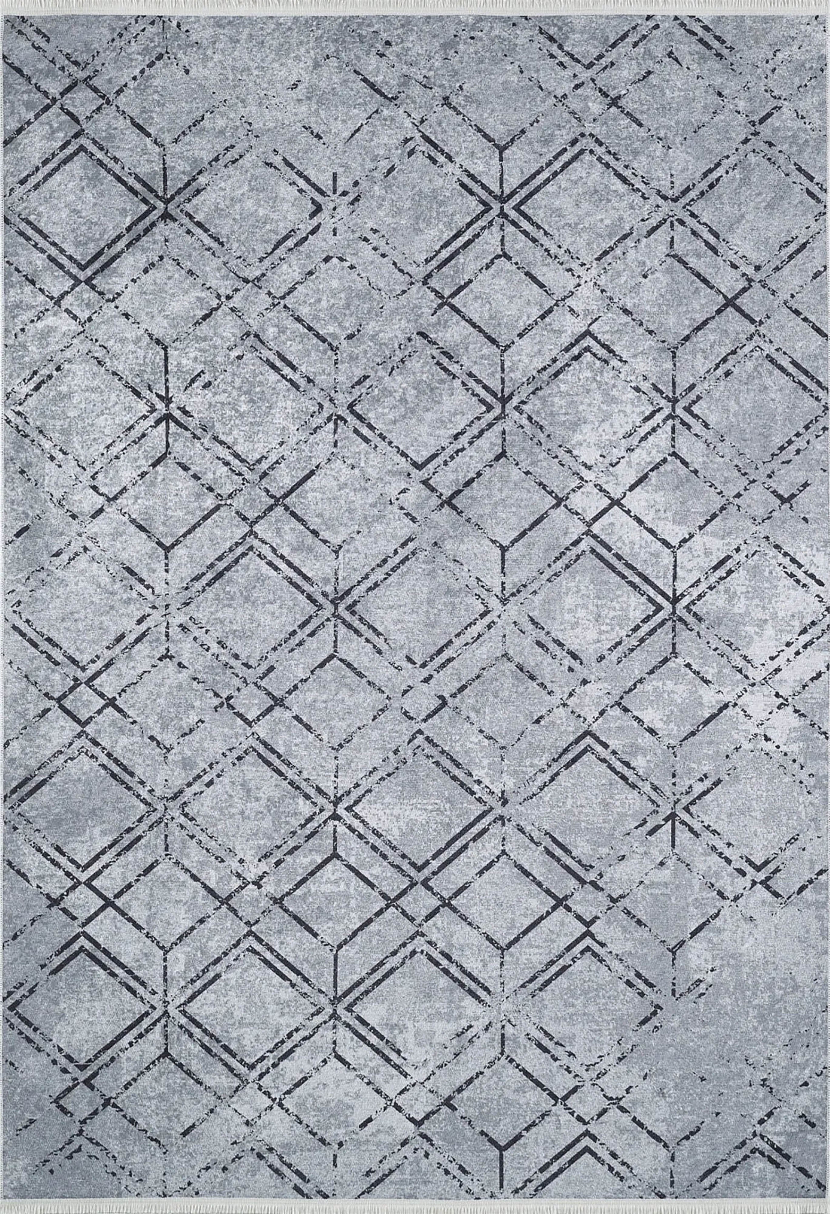 Gri Geometrik Vintage Antika Halı - Pera Halı
