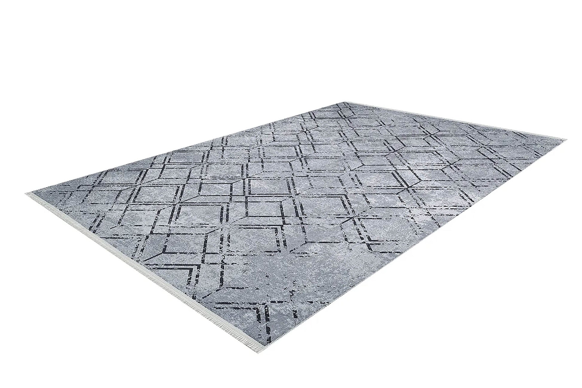 Gri Geometrik Vintage Antika Halı - Pera Halı