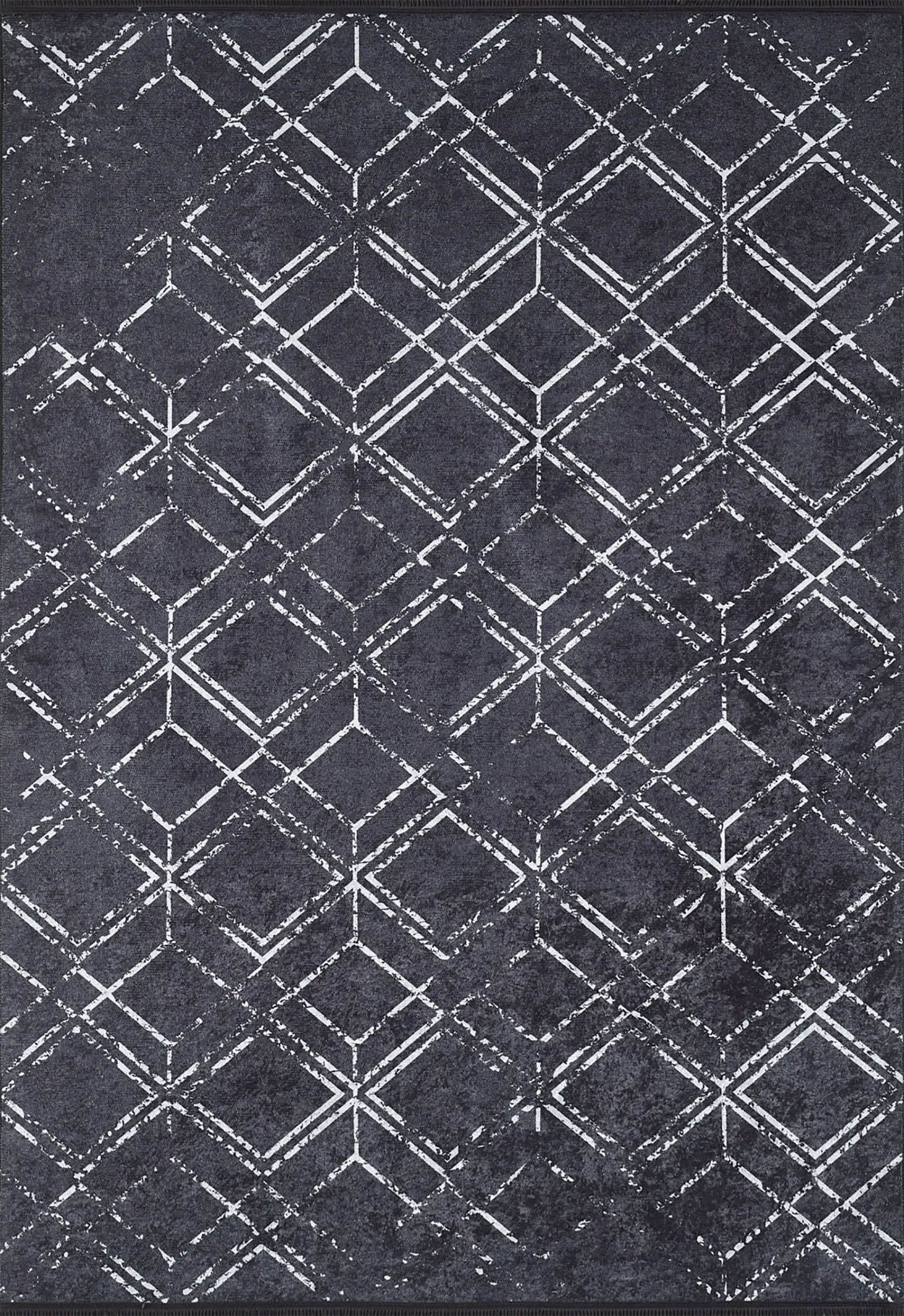 Siyah Gri Geometrik Antika Halı - Pera Halı