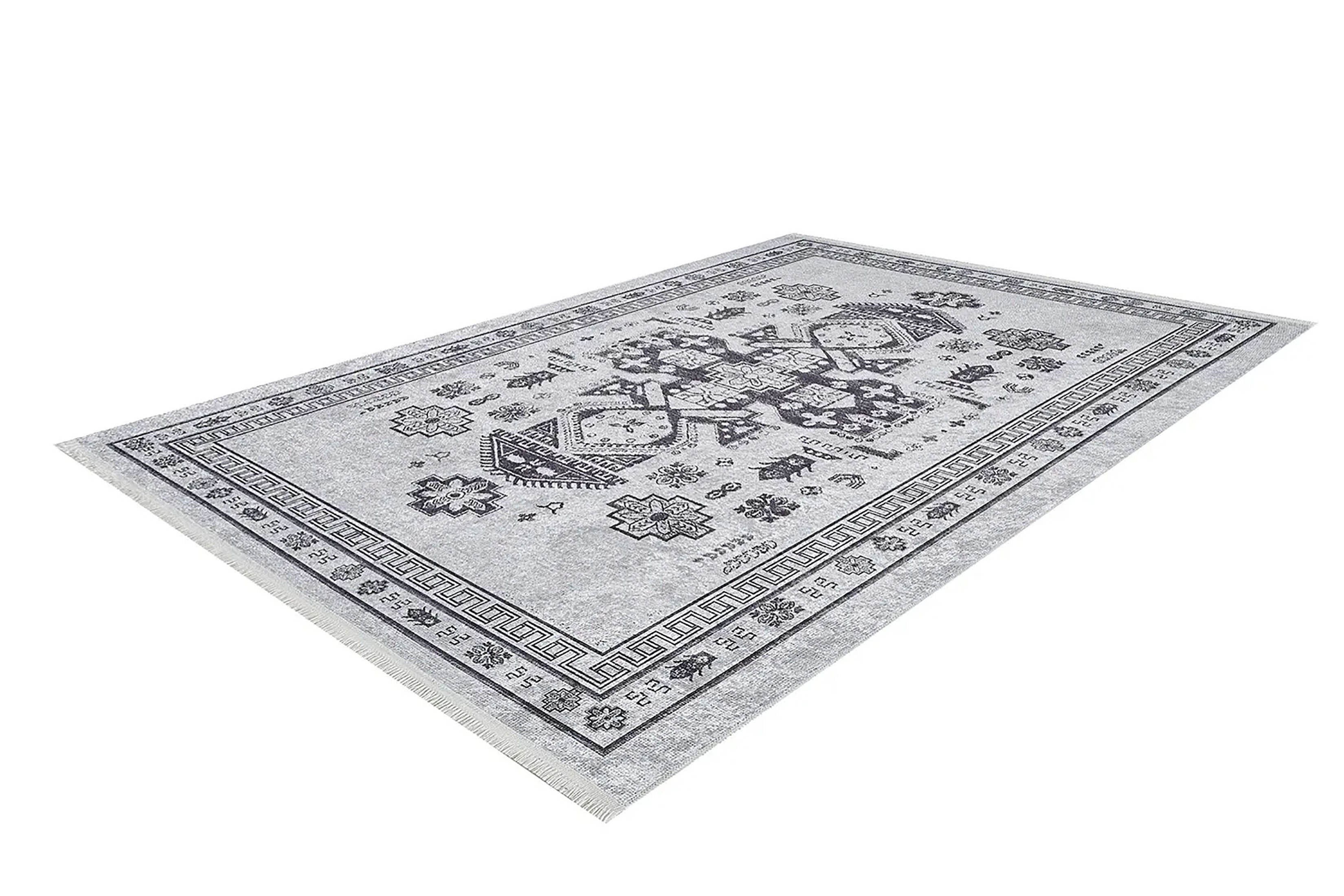 Bej Gri Geometrik Oryantal Madalyon Halı - Pera Halı
