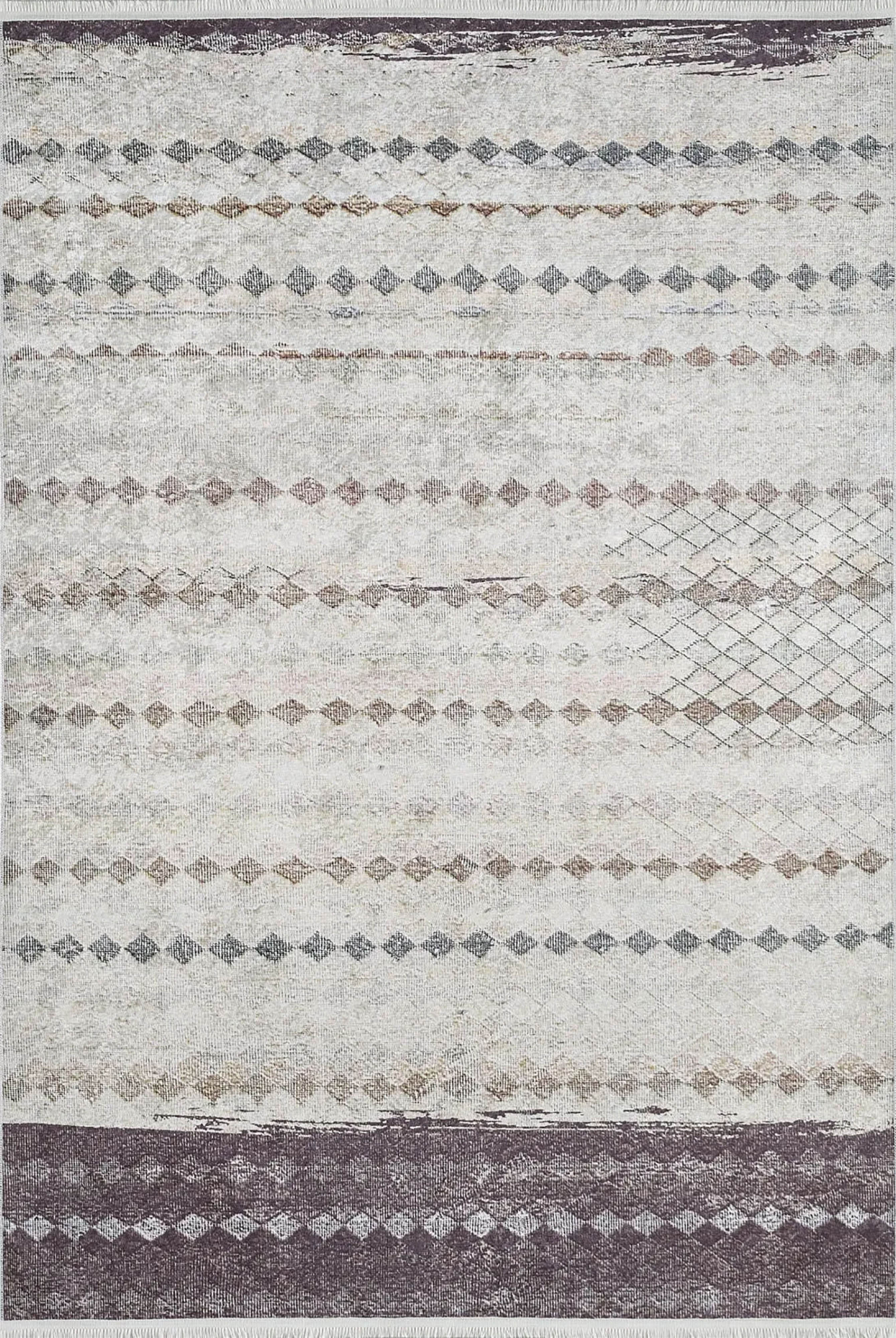 Bej Kahverengi Geometrik Antik Vintage Halı - Pera Halı